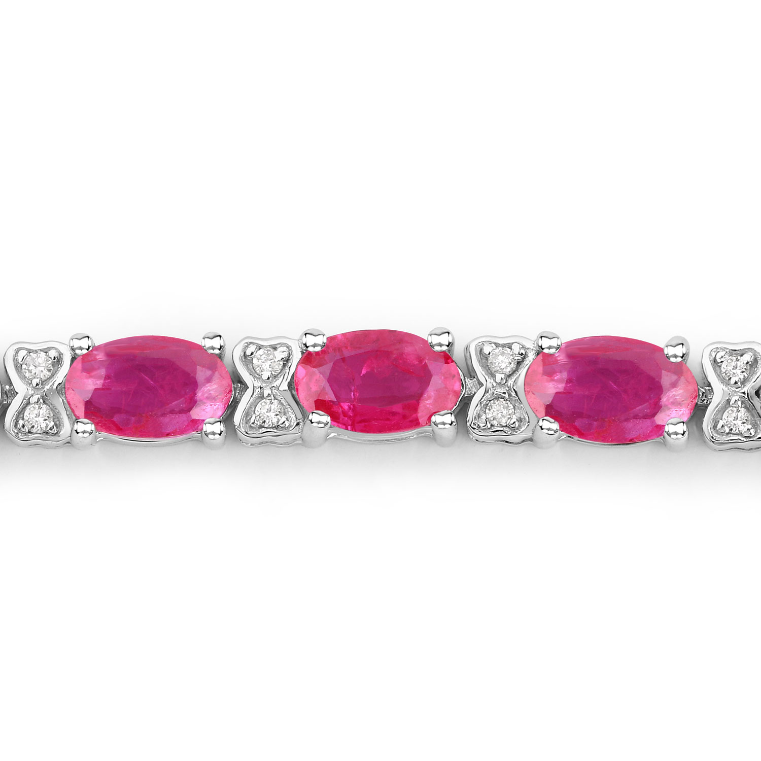 5.87 Carat Genuine Ruby and White Diamond 14K White Gold Bracelet