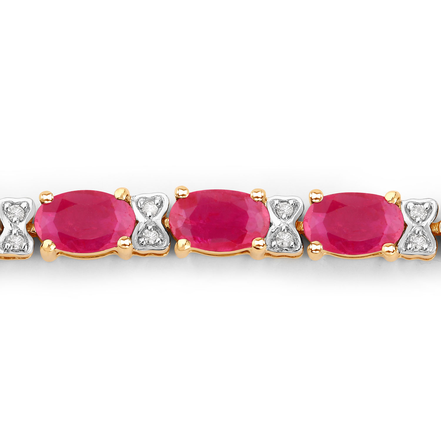 5.87 Carat Genuine Ruby and White Diamond 14K Yellow Gold Bracelet