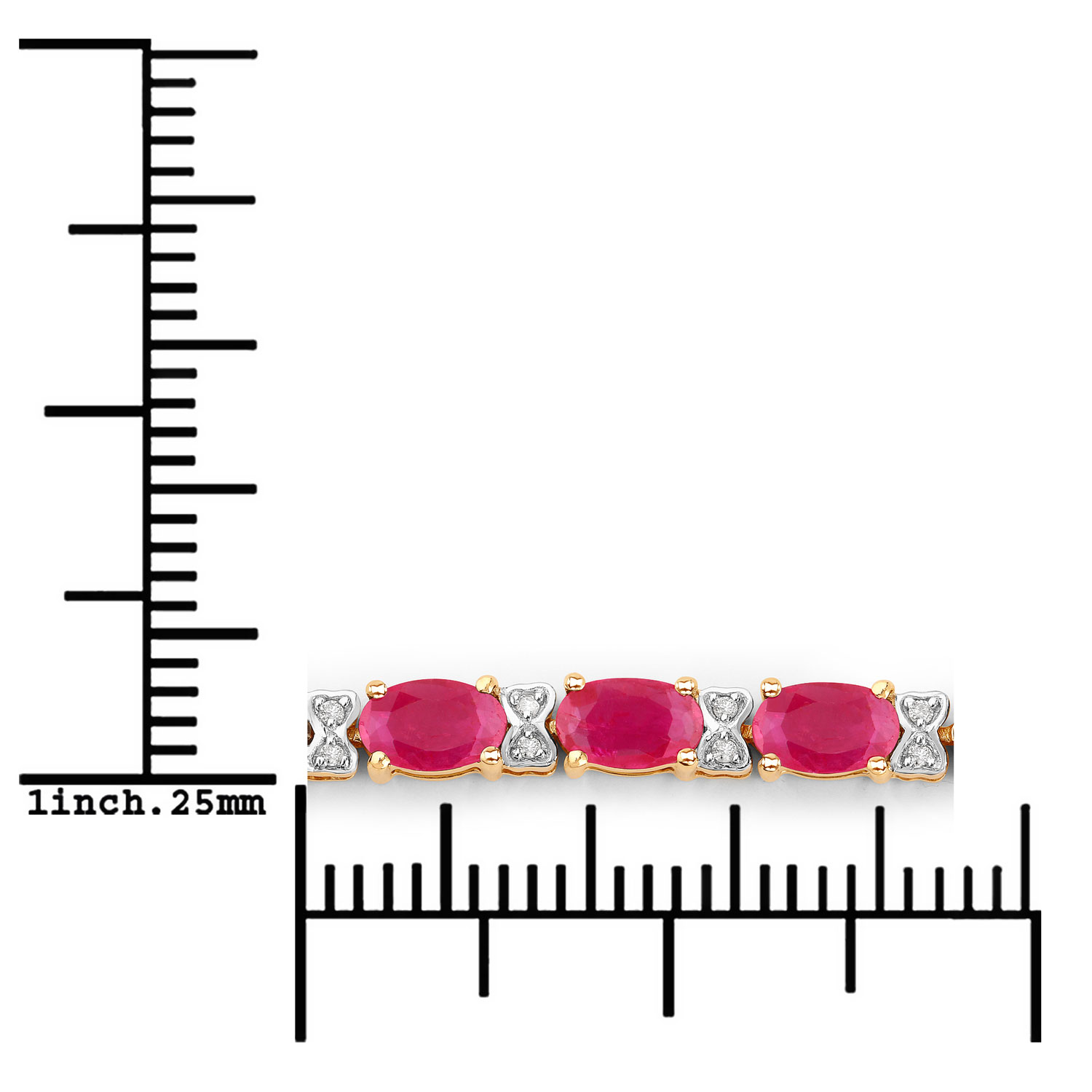 5.87 Carat Genuine Ruby and White Diamond 14K Yellow Gold Bracelet