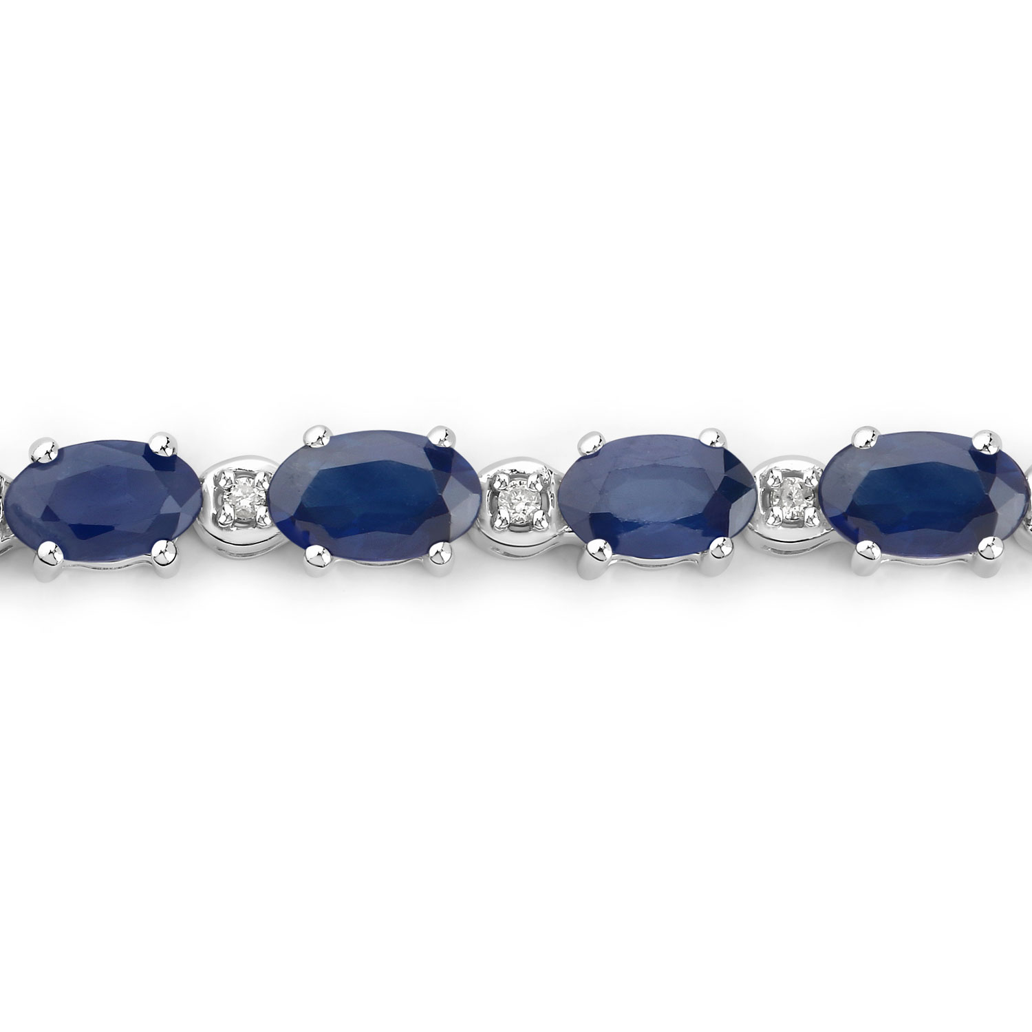 5.58 Carat Genuine Blue Sapphire and White Diamond 14K White Gold Bracelet