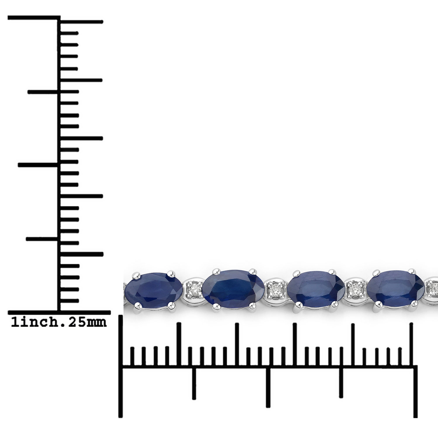 5.58 Carat Genuine Blue Sapphire and White Diamond 14K White Gold Bracelet