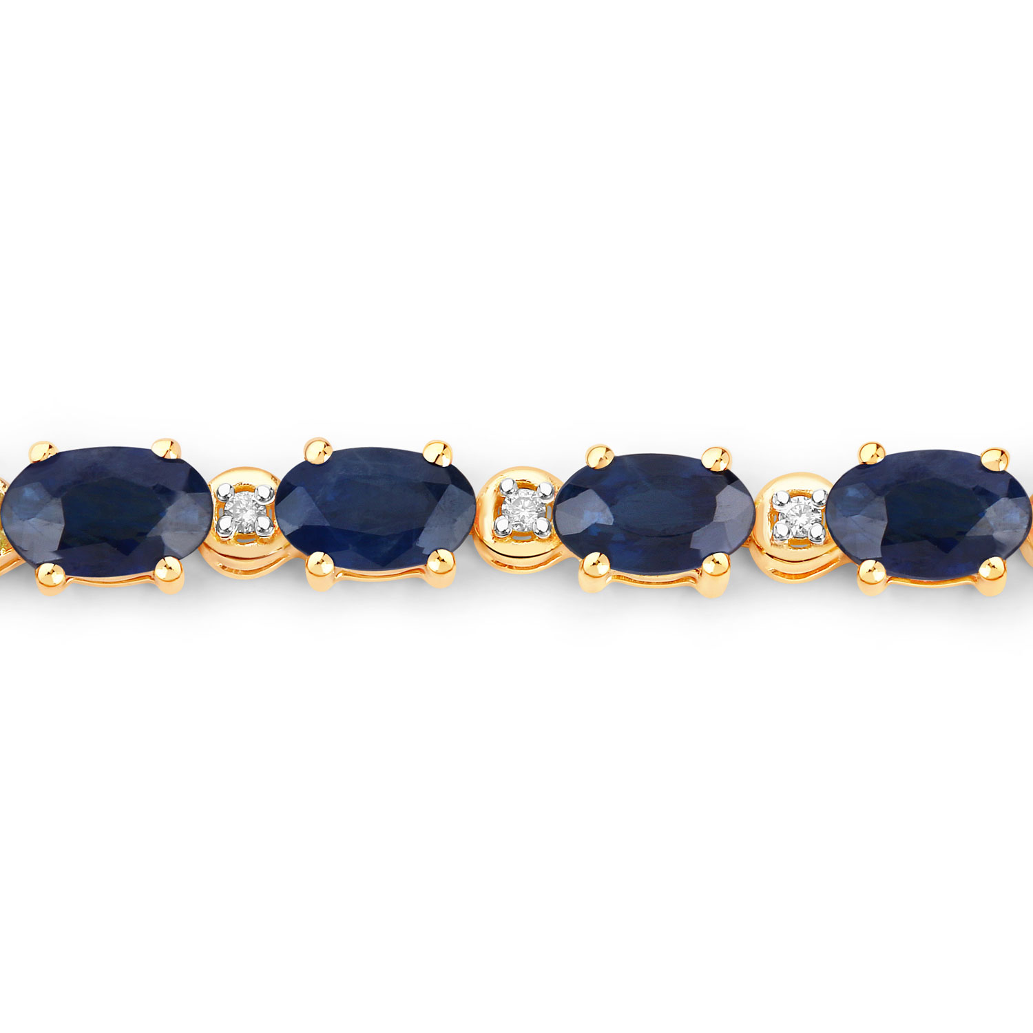 5.58 Carat Genuine Blue Sapphire and White Diamond 14K Yellow Gold Bracelet