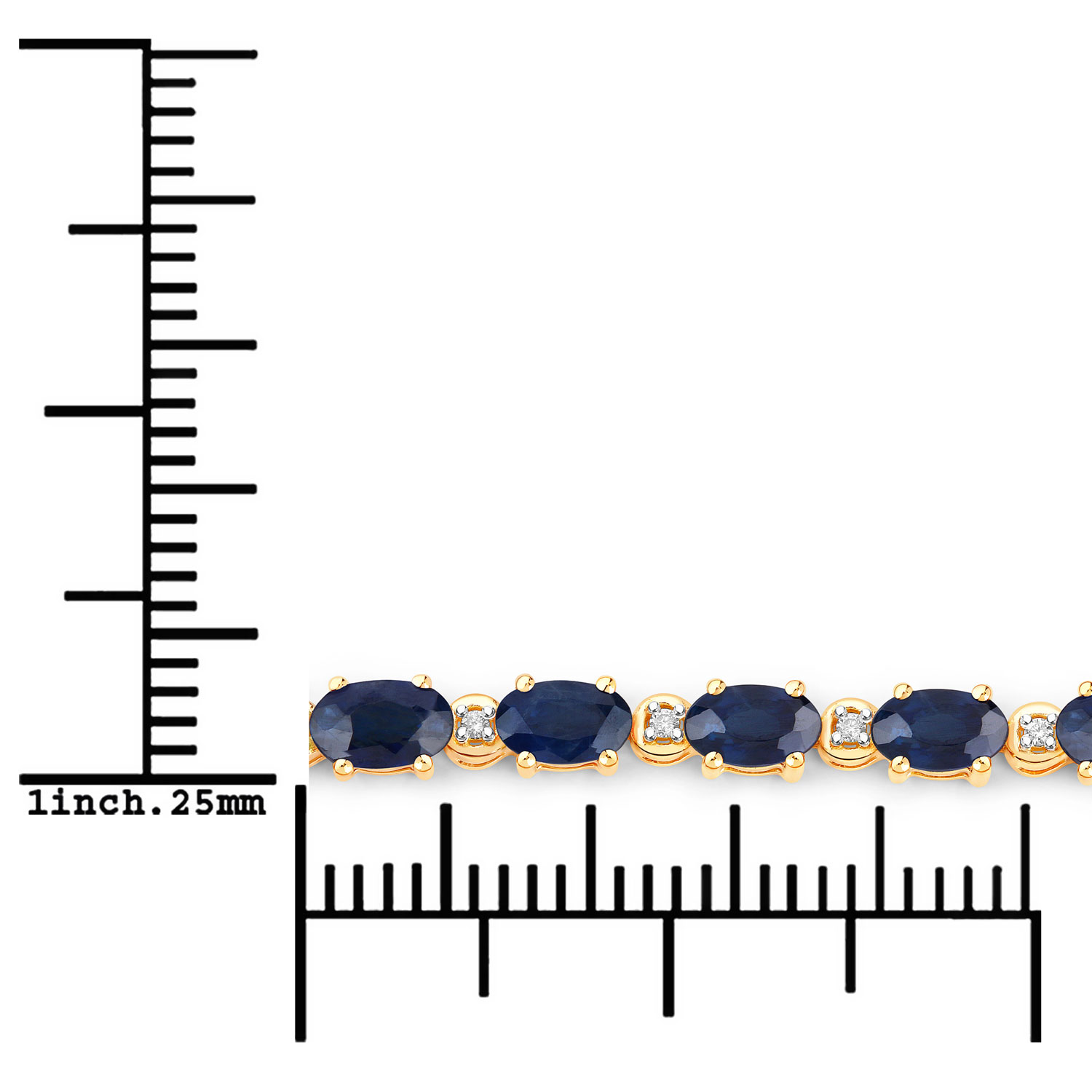 5.58 Carat Genuine Blue Sapphire and White Diamond 14K Yellow Gold Bracelet