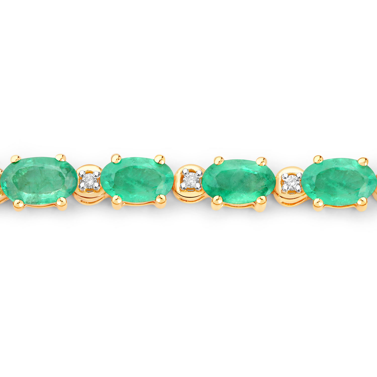 5.06 Carat Genuine Zambian Emerald and White Diamond 14K Yellow Gold Bracelet