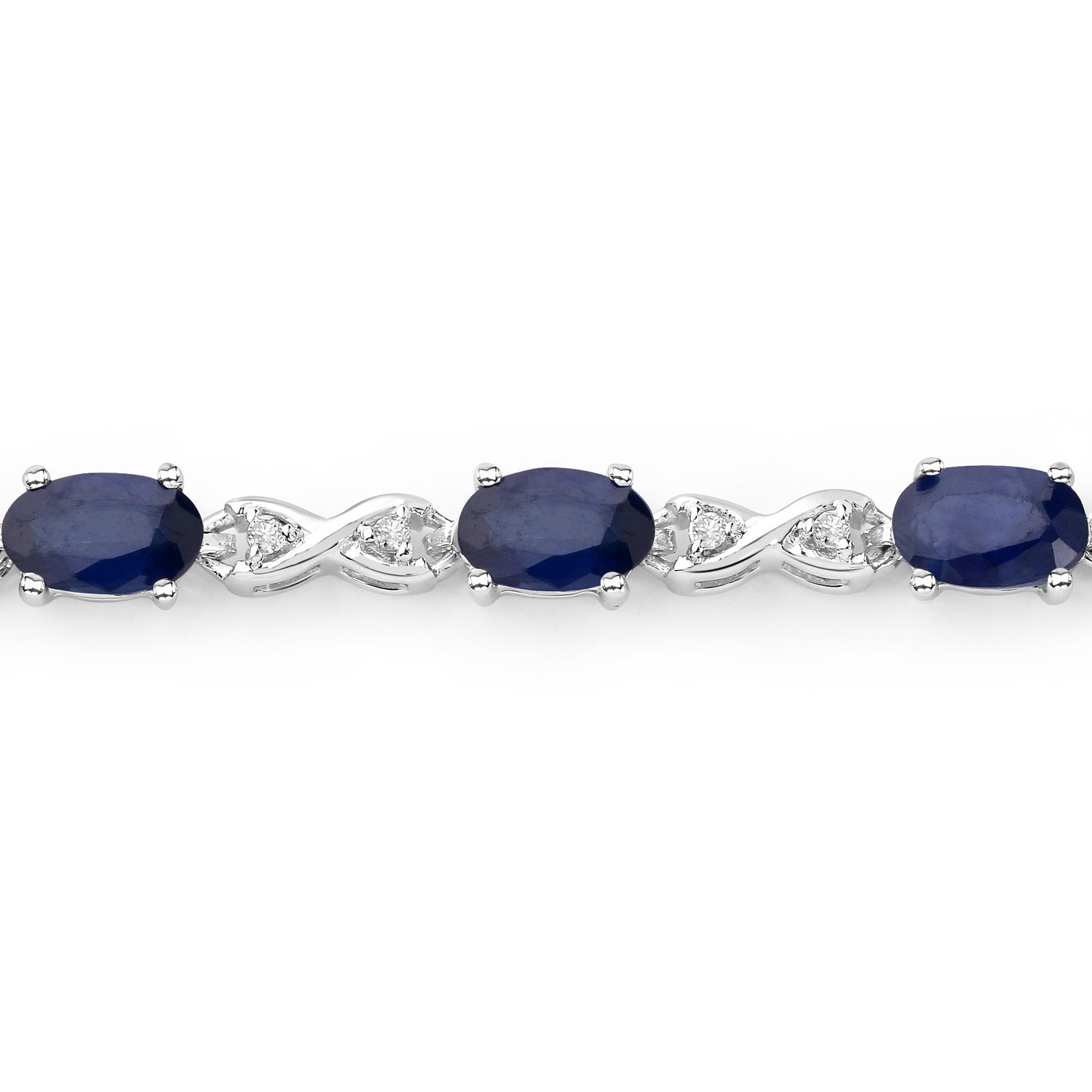 3.63 Carat Genuine Blue Sapphire and White Diamond 14K White Gold Bracelet
