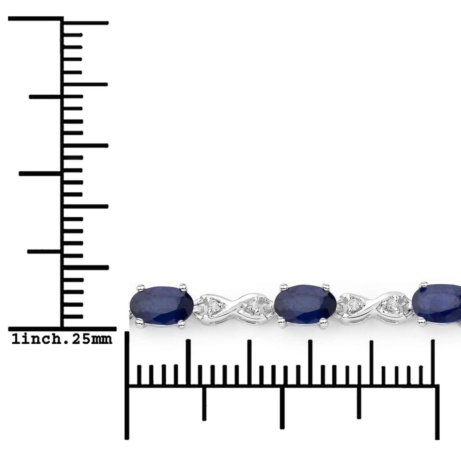 3.63 Carat Genuine Blue Sapphire and White Diamond 14K White Gold Bracelet