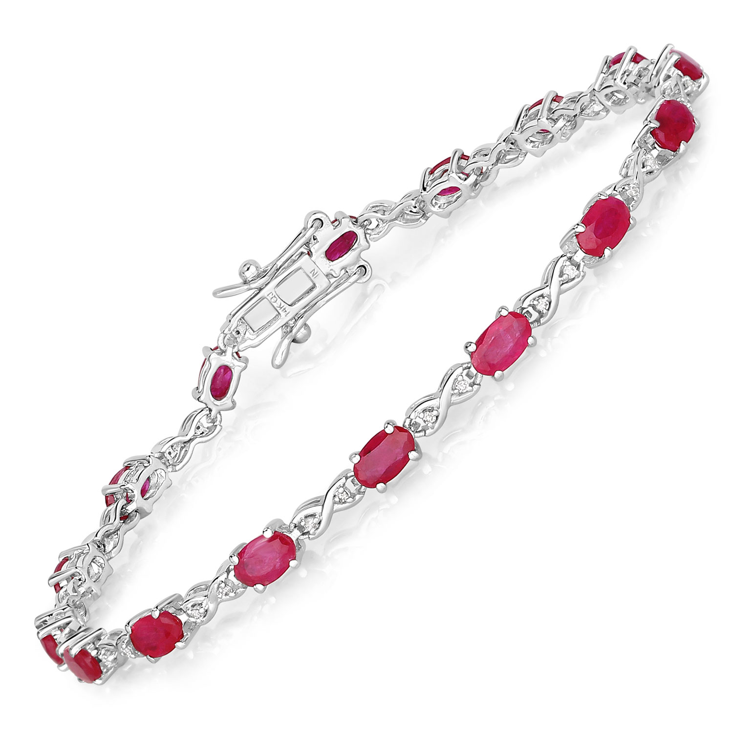 3.63 Carat Genuine Ruby and White Diamond 14K White Gold Bracelet