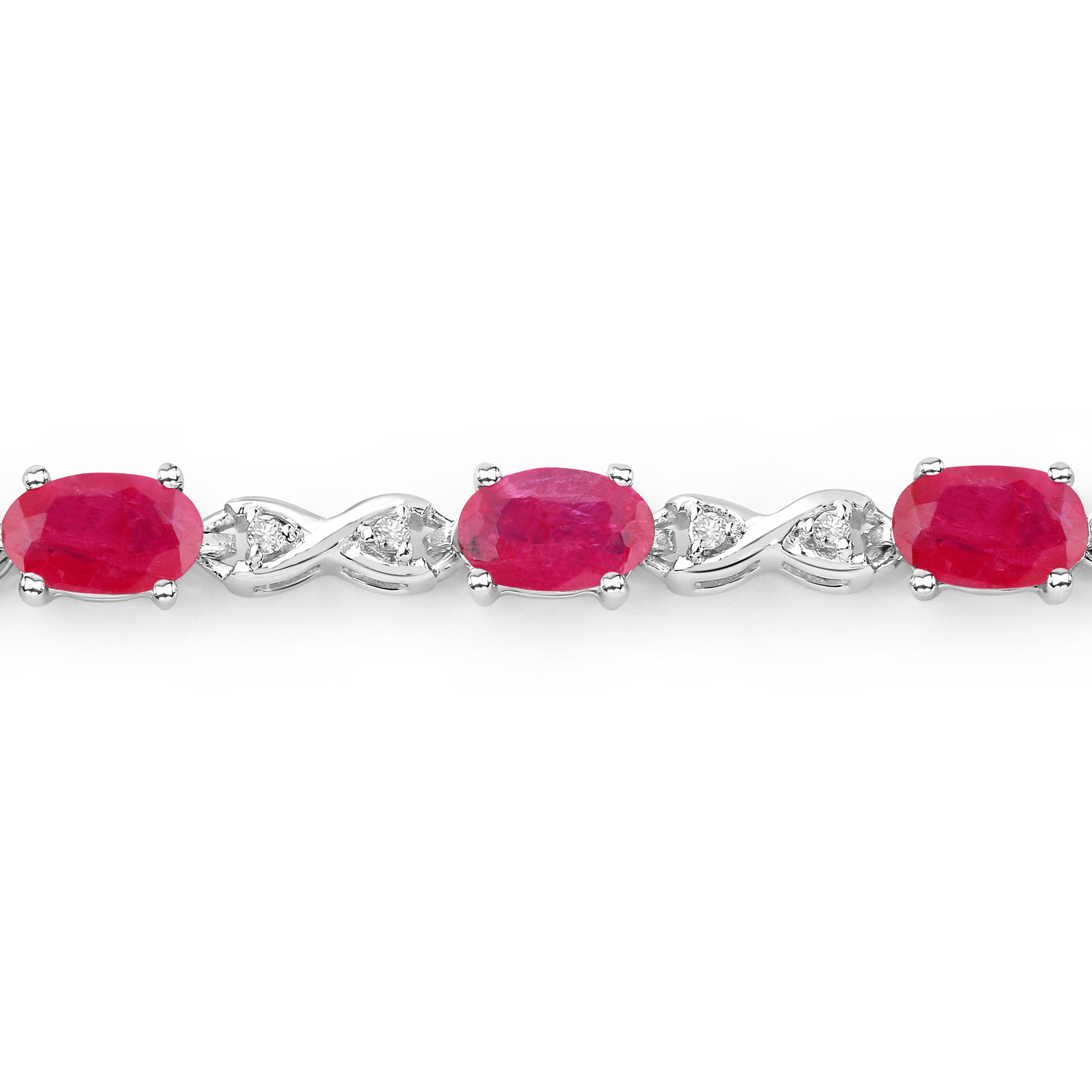 3.63 Carat Genuine Ruby and White Diamond 14K White Gold Bracelet