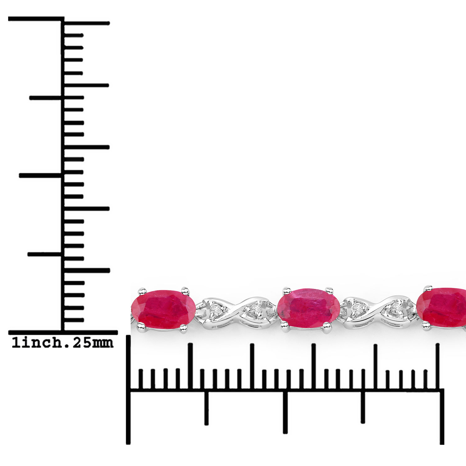 3.63 Carat Genuine Ruby and White Diamond 14K White Gold Bracelet
