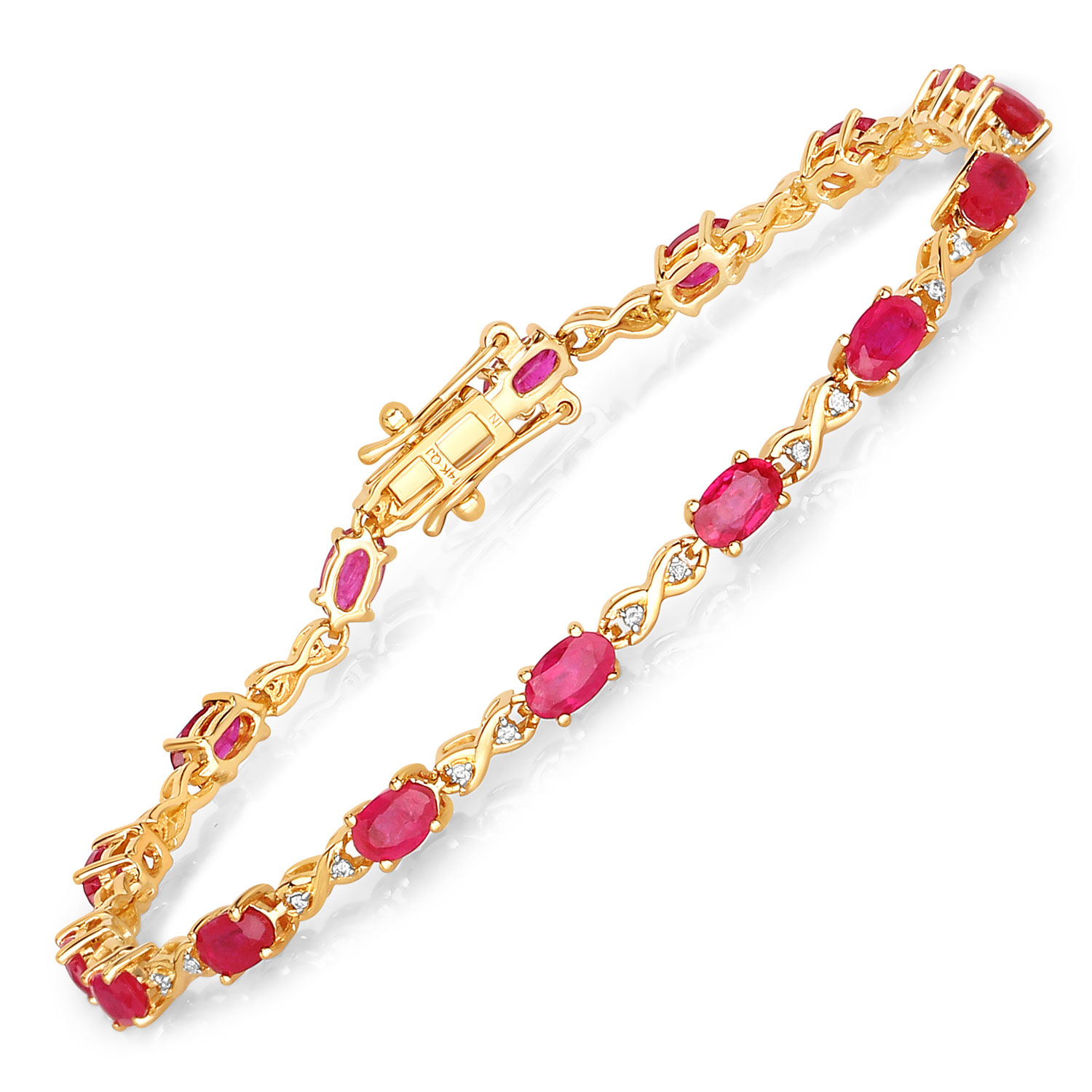 3.63 Carat Genuine Ruby and White Diamond 14K Yellow Gold Bracelet