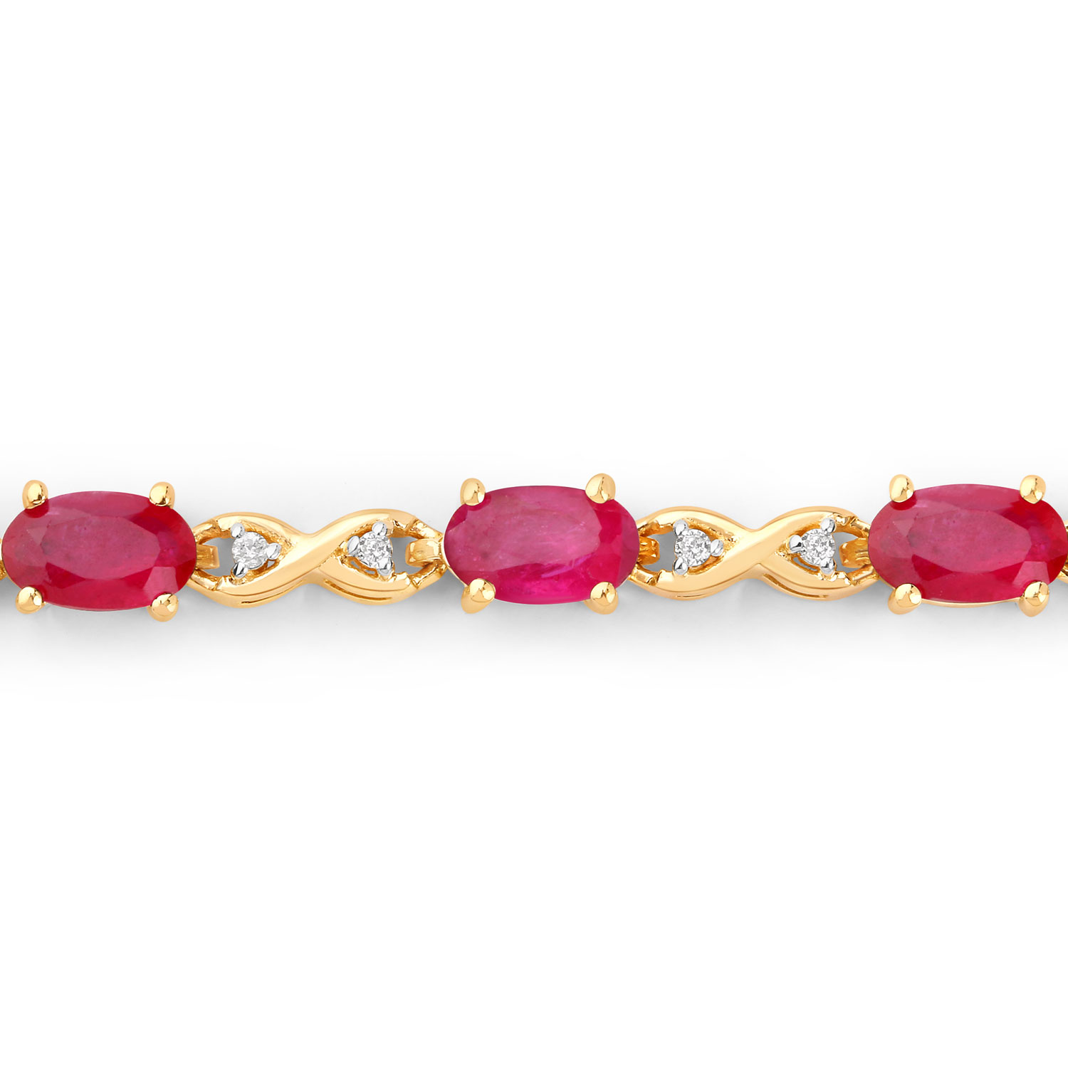 3.63 Carat Genuine Ruby and White Diamond 14K Yellow Gold Bracelet
