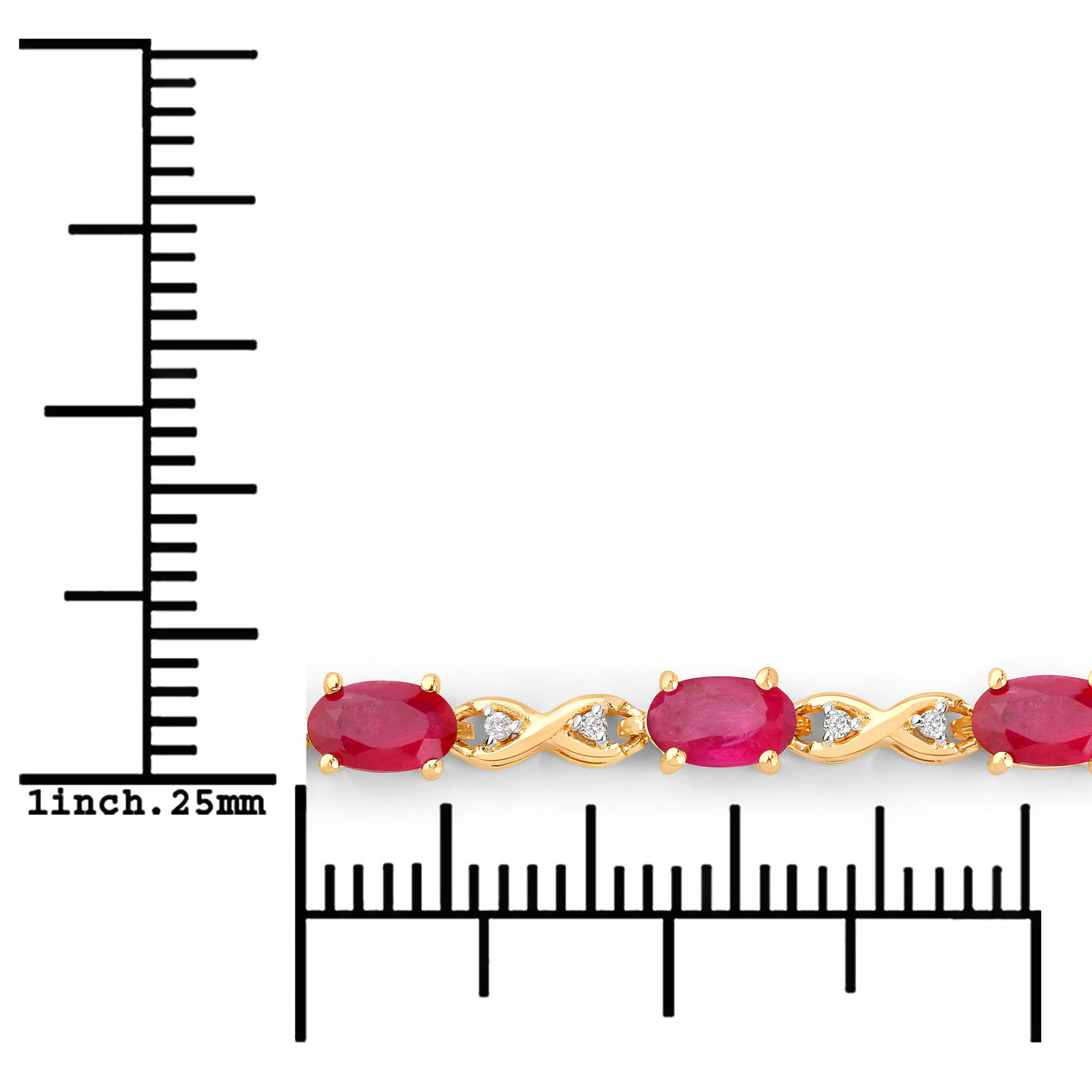 3.63 Carat Genuine Ruby and White Diamond 14K Yellow Gold Bracelet