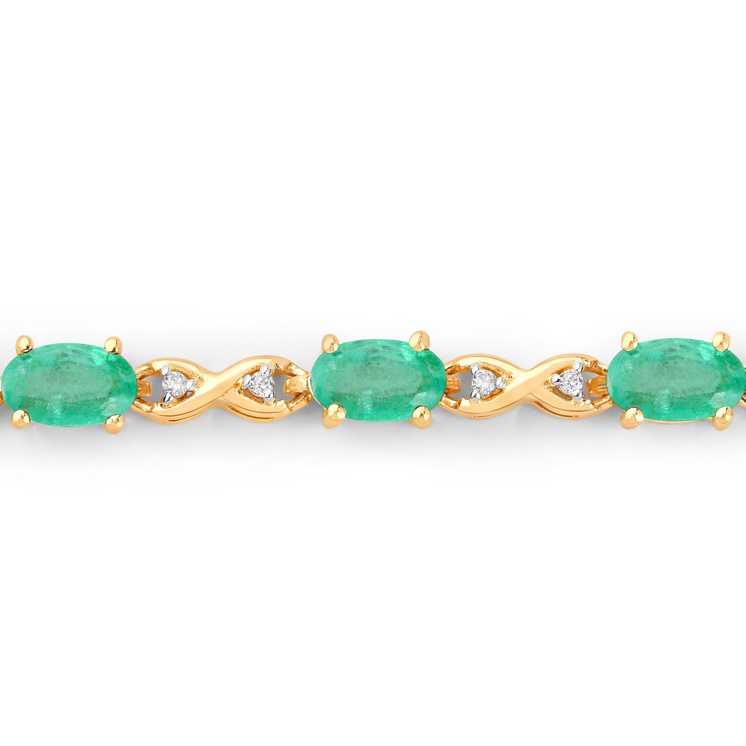 3.15 Carat Genuine Zambian Emerald and White Diamond 14K Yellow Gold Bracelet