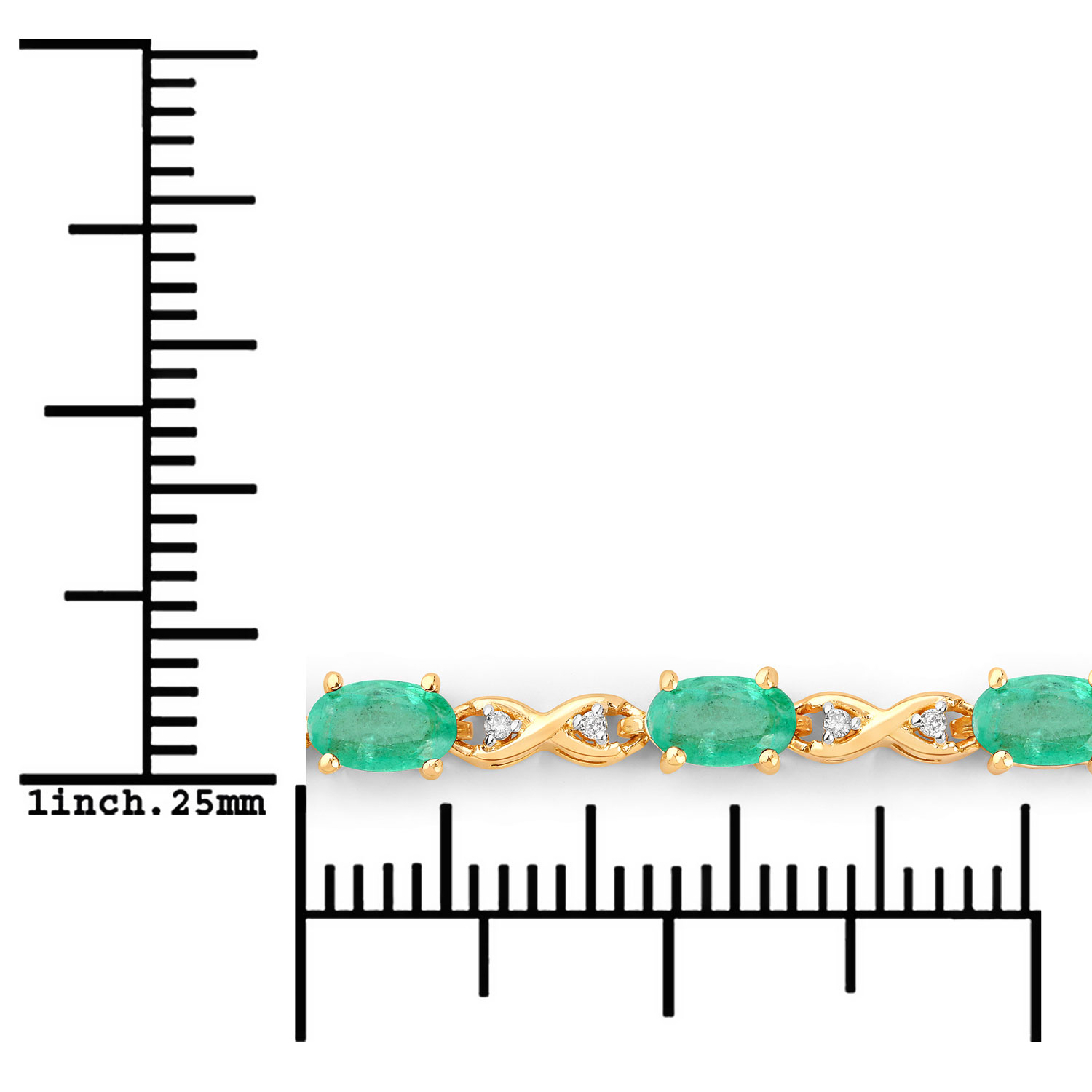 3.15 Carat Genuine Zambian Emerald and White Diamond 14K Yellow Gold Bracelet