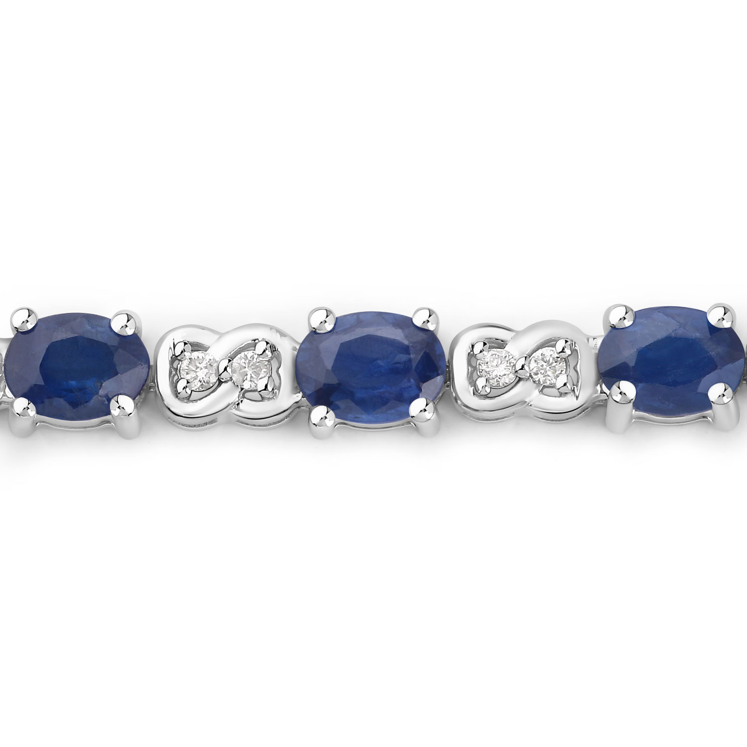 4.82 Carat Genuine Blue Sapphire and White Diamond 14K White Gold Bracelet