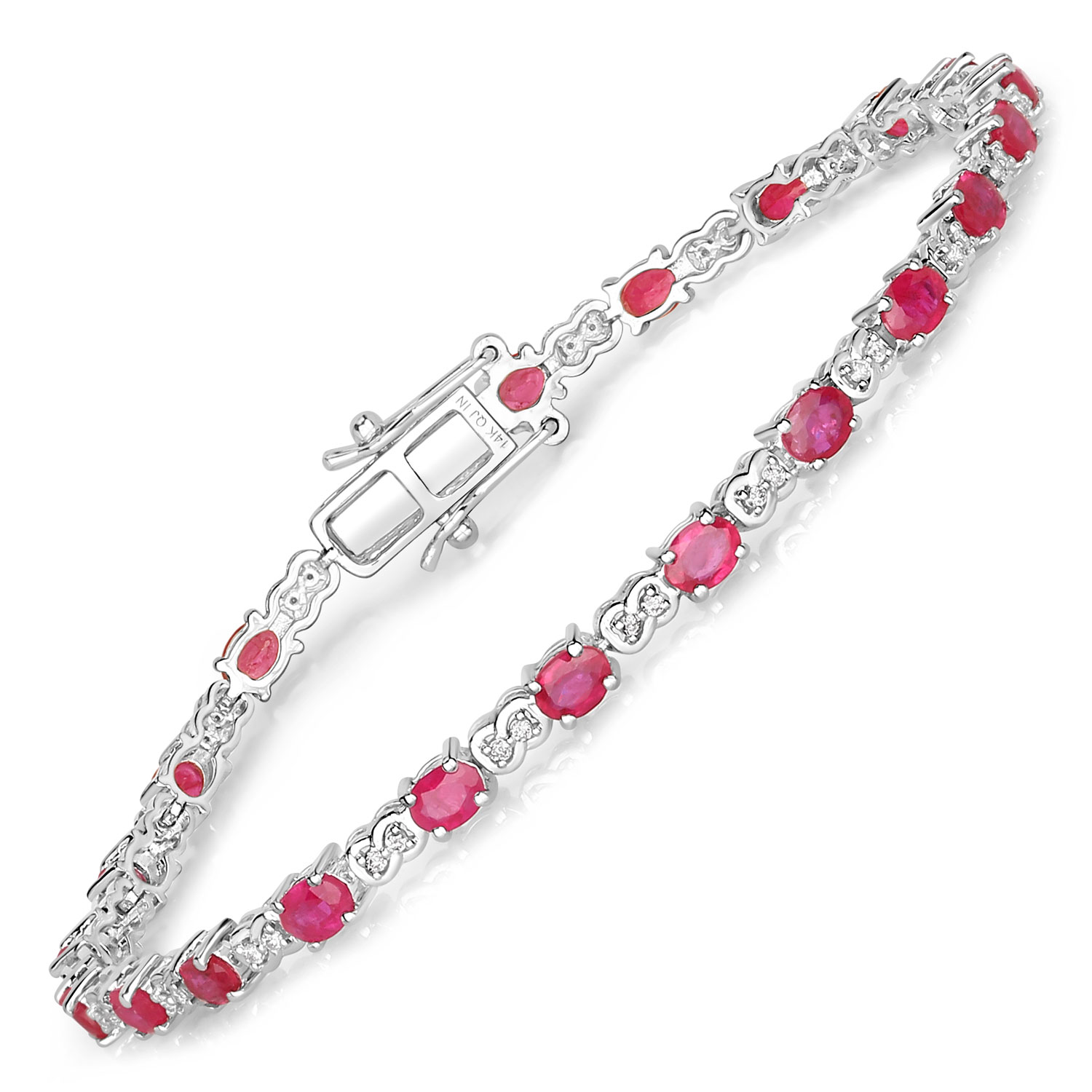 4.60 Carat Genuine Ruby and White Diamond 14K White Gold Bracelet