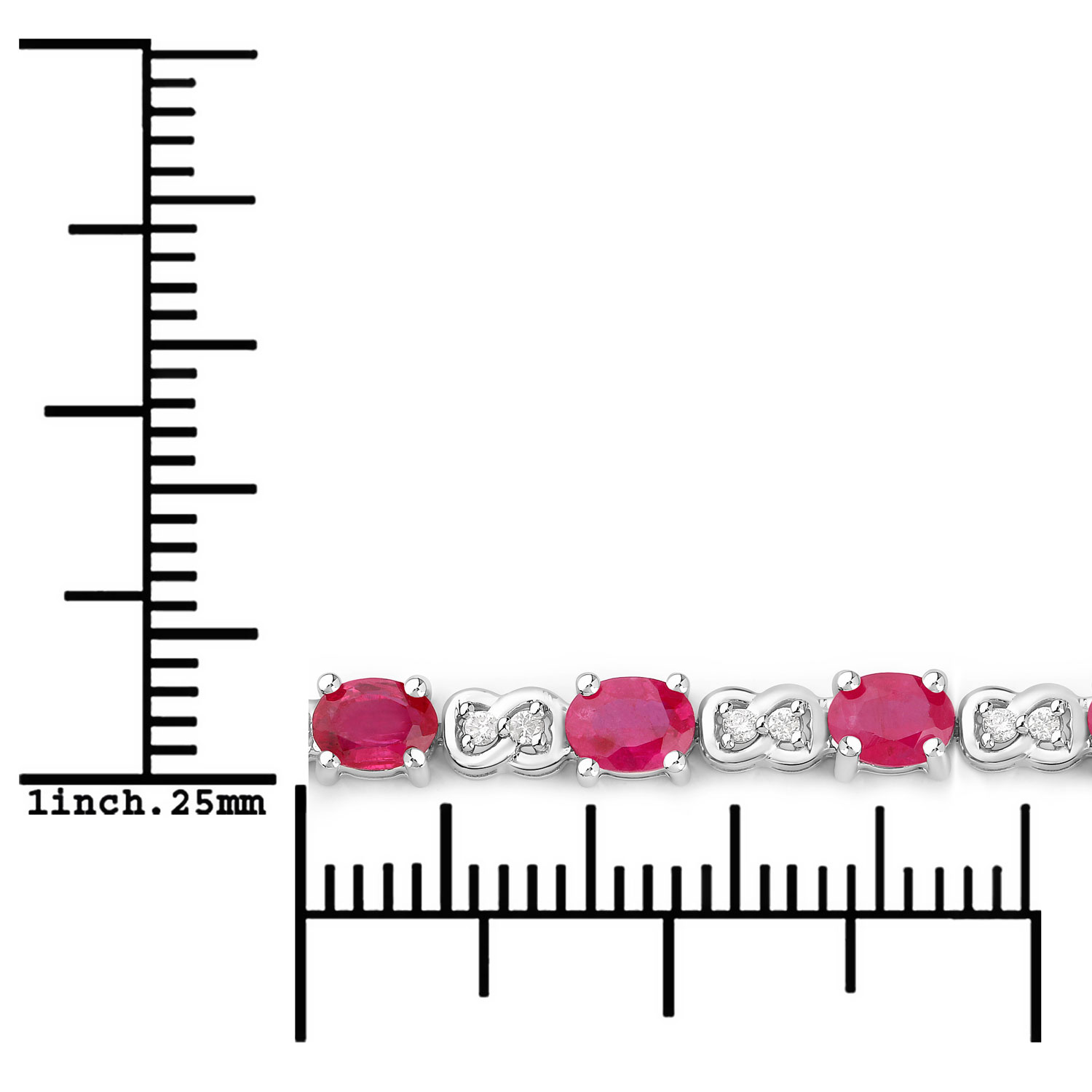 4.60 Carat Genuine Ruby and White Diamond 14K White Gold Bracelet