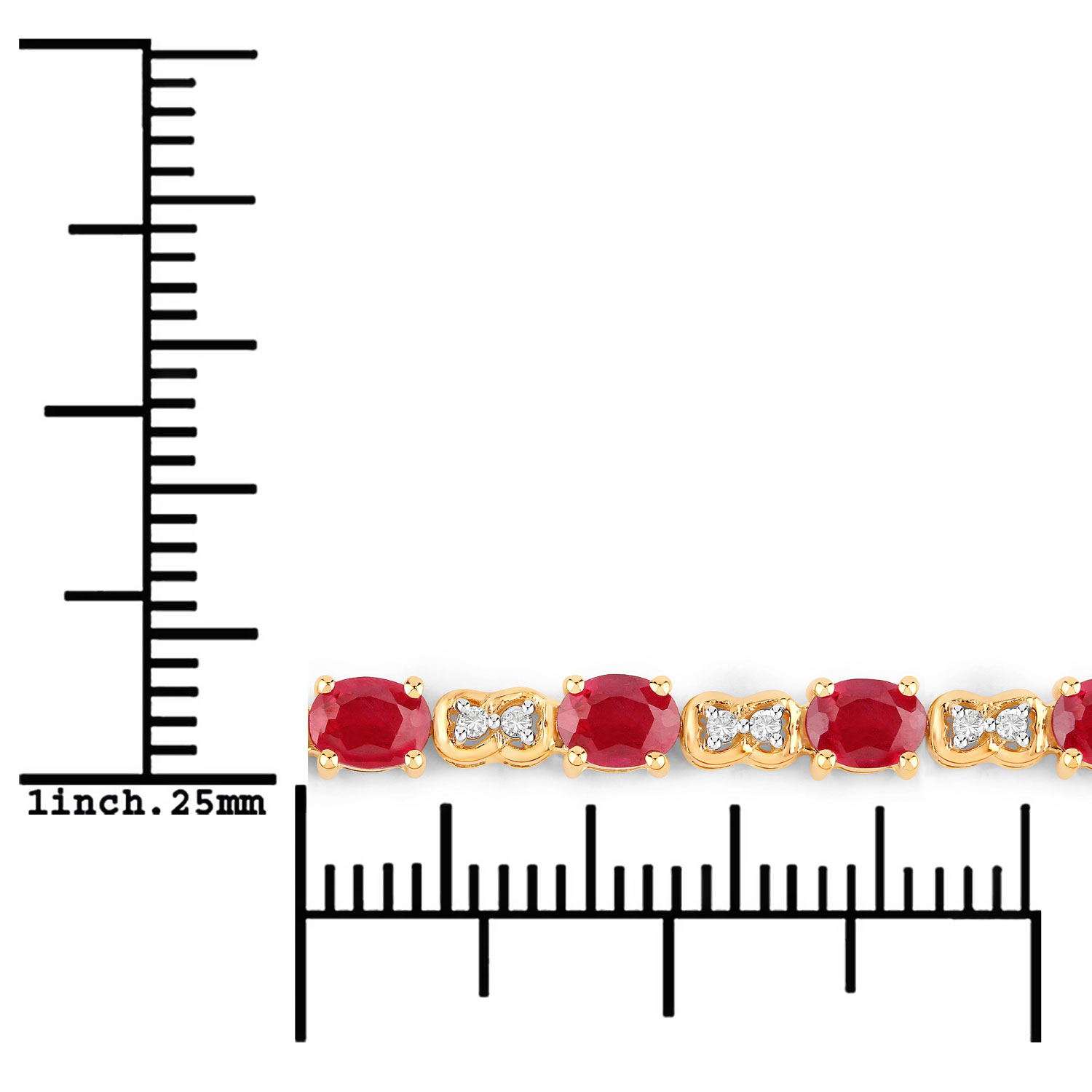 4.60 Carat Genuine Ruby and White Diamond 14K Yellow Gold Bracelet