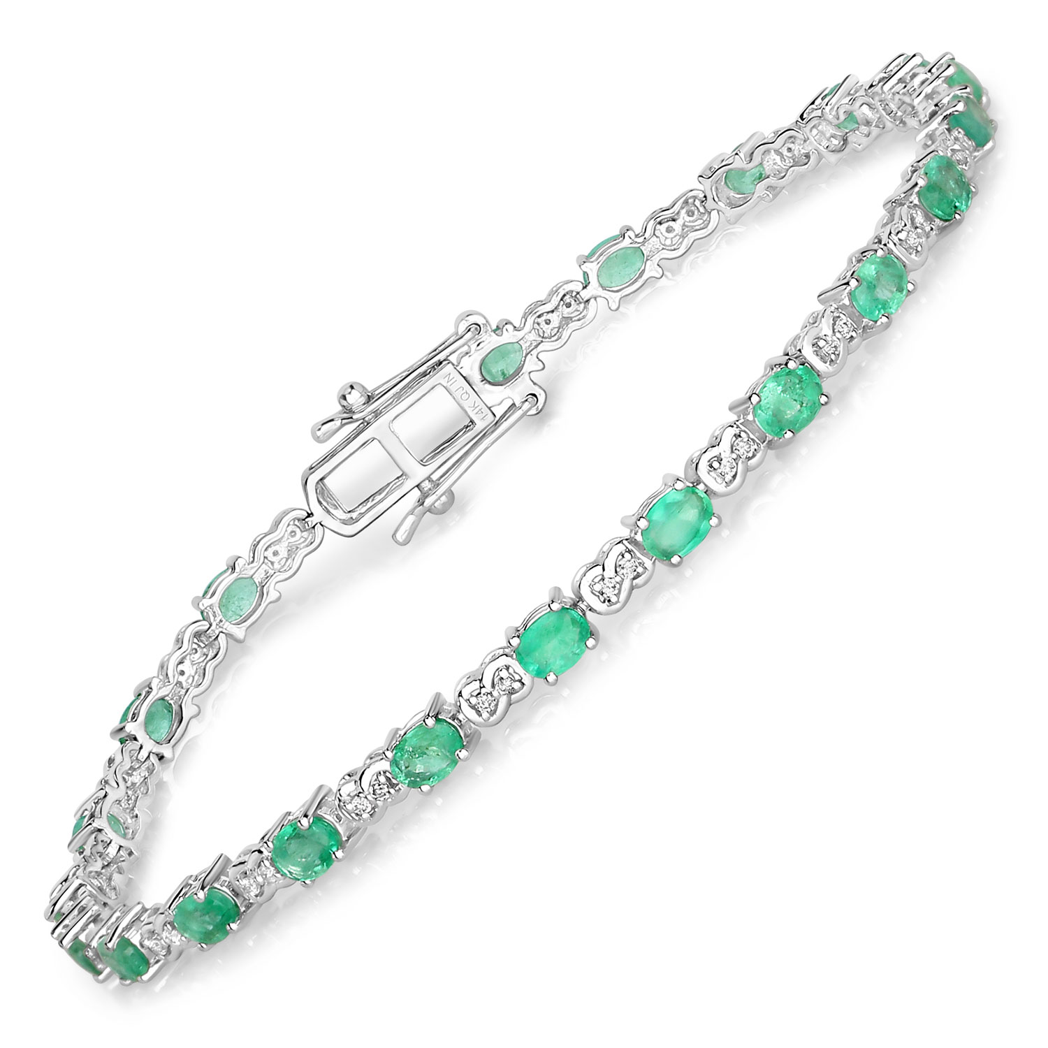 3.50 Carat Genuine Zambian Emerald and White Diamond 14K White Gold Bracelet