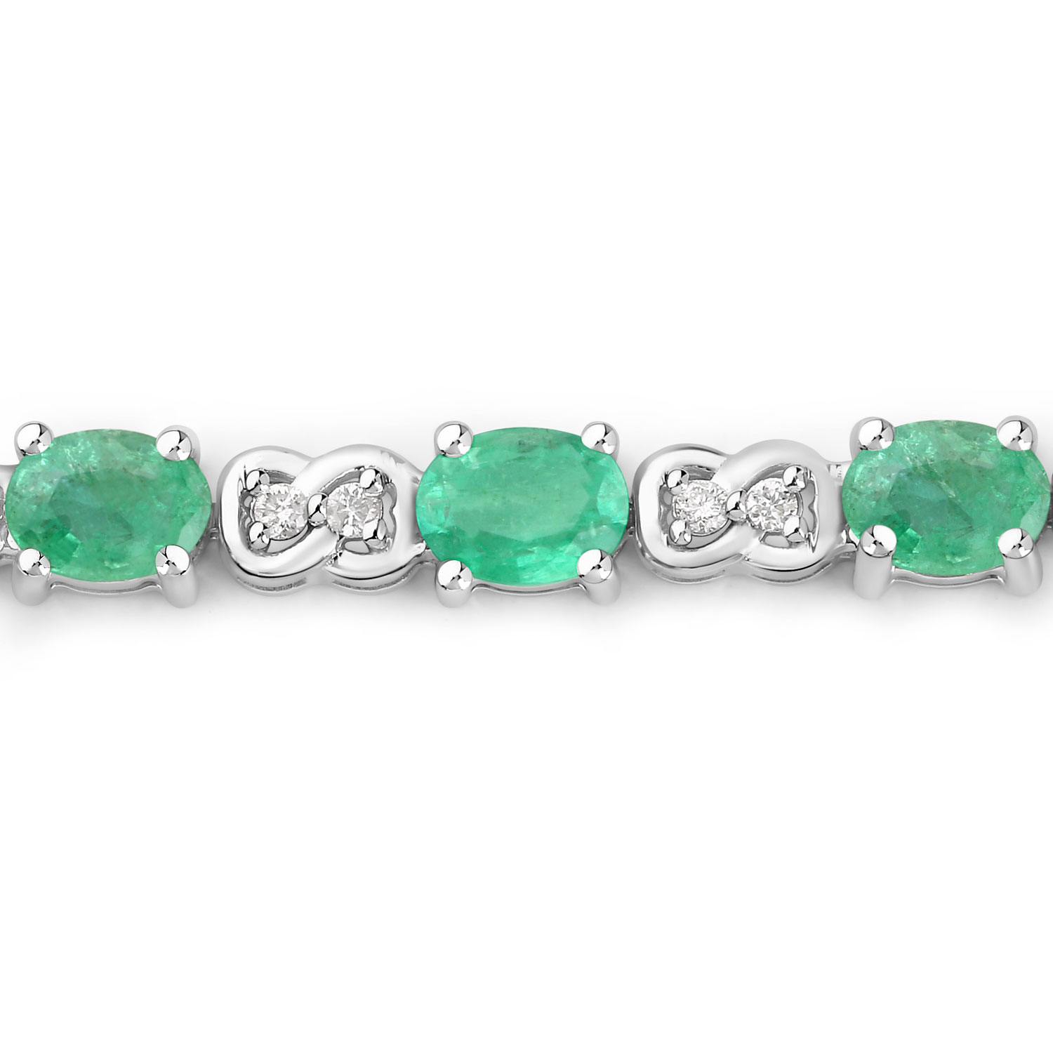 3.50 Carat Genuine Zambian Emerald and White Diamond 14K White Gold Bracelet