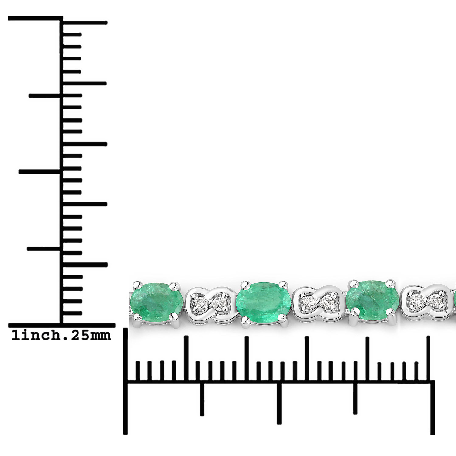3.50 Carat Genuine Zambian Emerald and White Diamond 14K White Gold Bracelet