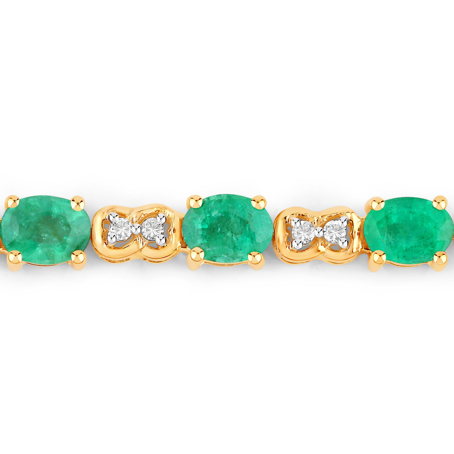 3.50 Carat Genuine Zambian Emerald and White Diamond 14K Yellow Gold Bracelet