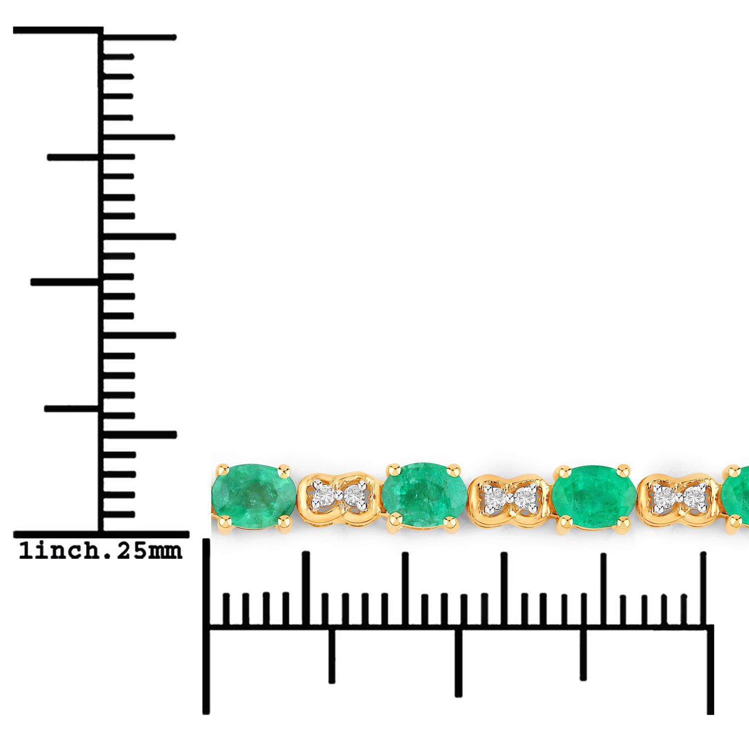 3.50 Carat Genuine Zambian Emerald and White Diamond 14K Yellow Gold Bracelet