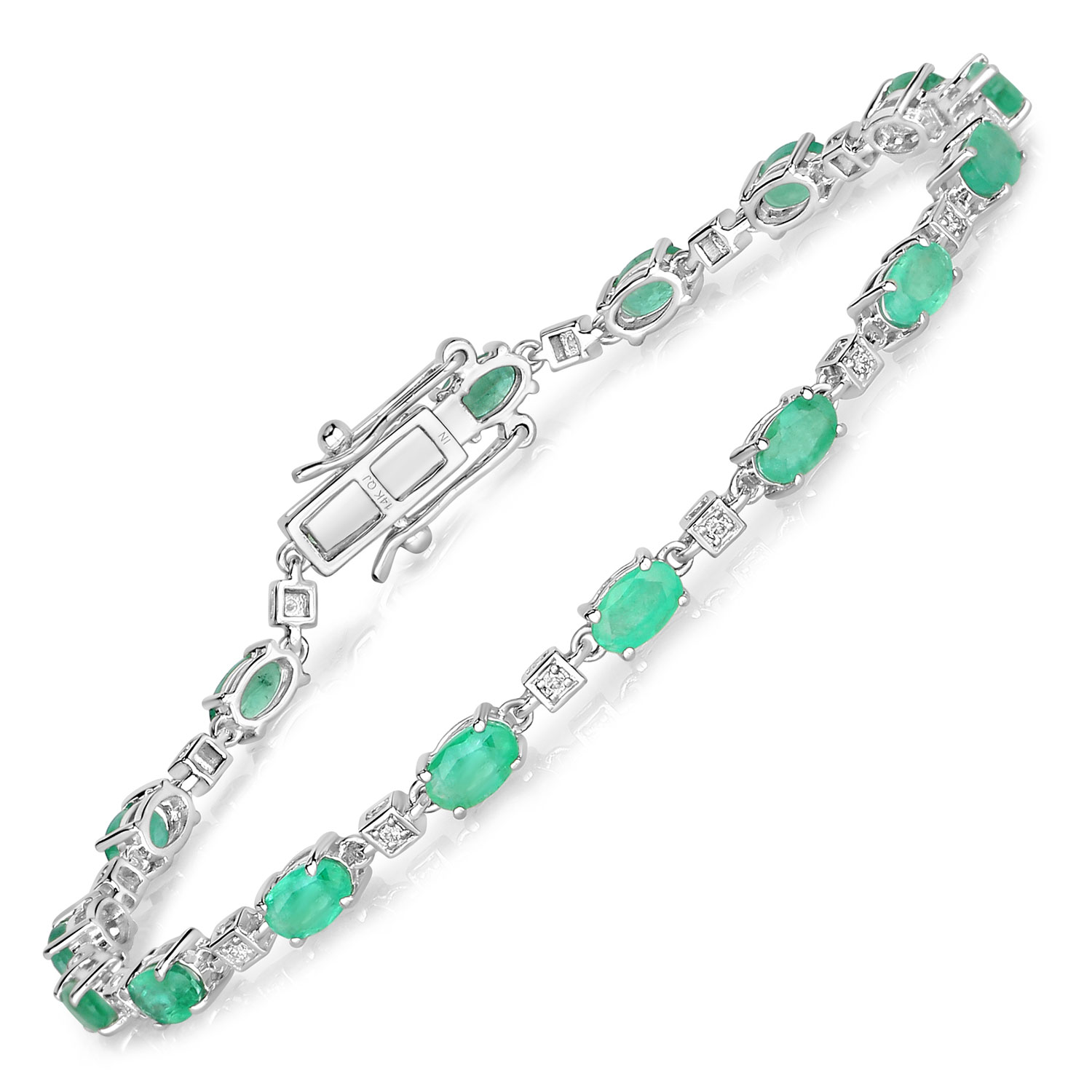 3.34 Carat Genuine Zambian Emerald and White Diamond 14K White Gold Bracelet