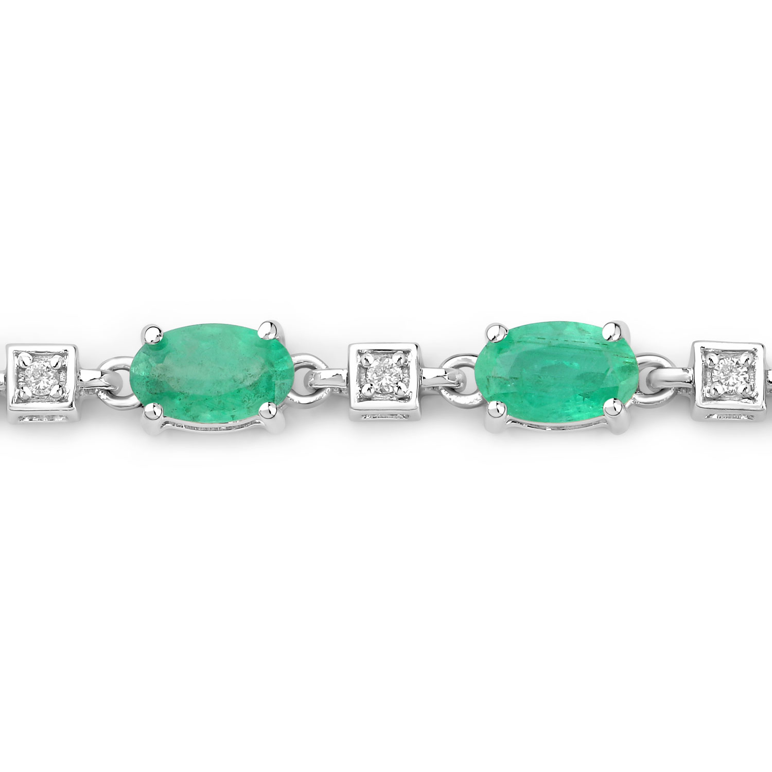 3.34 Carat Genuine Zambian Emerald and White Diamond 14K White Gold Bracelet