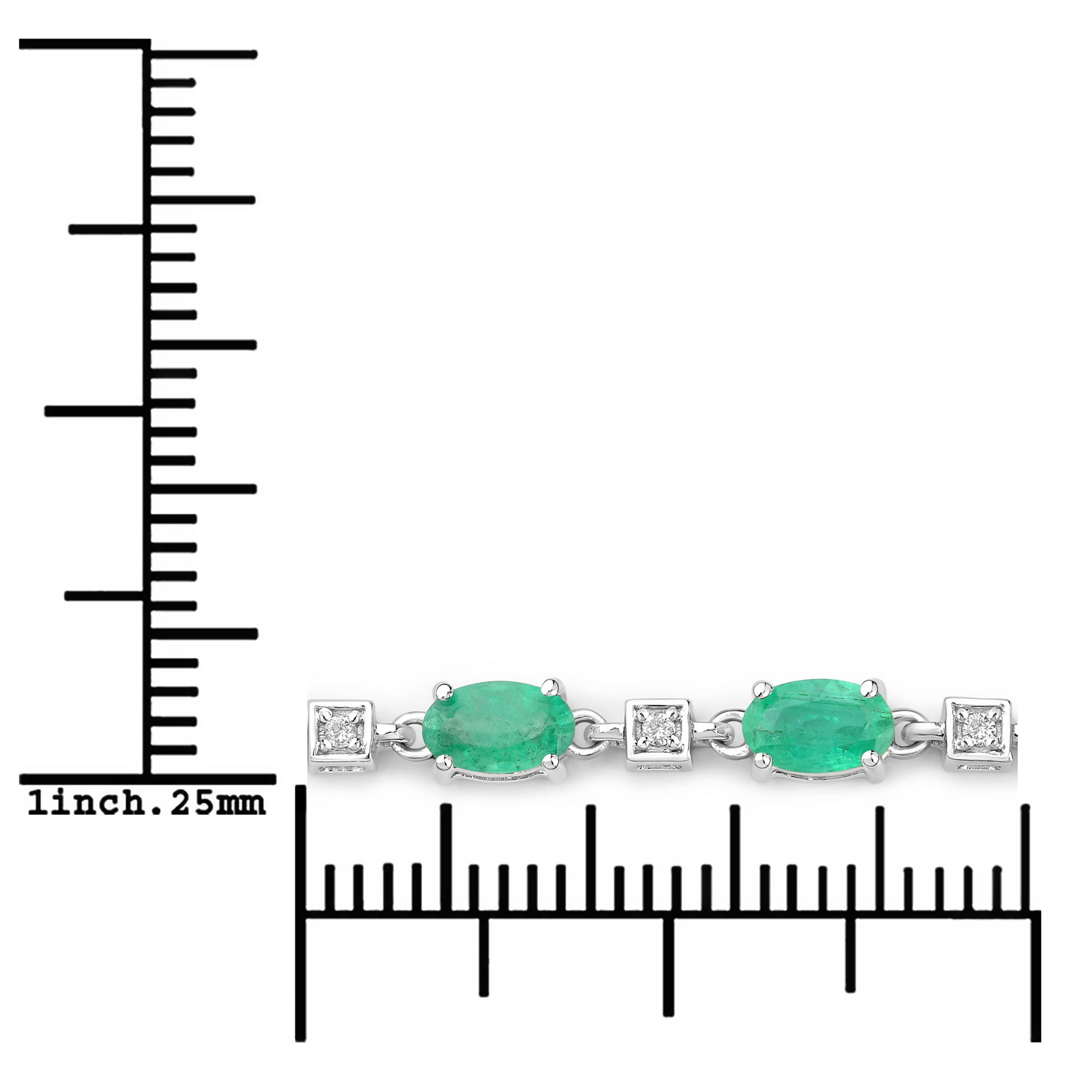 3.34 Carat Genuine Zambian Emerald and White Diamond 14K White Gold Bracelet