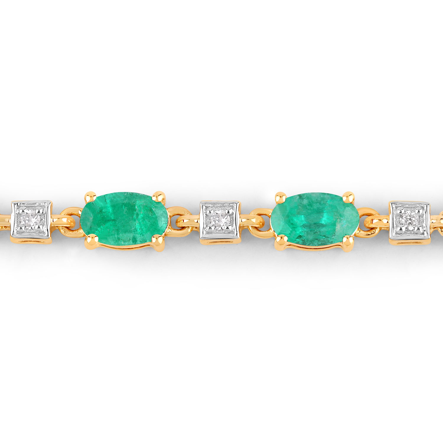3.34 Carat Genuine Zambian Emerald and White Diamond 14K Yellow Gold Bracelet
