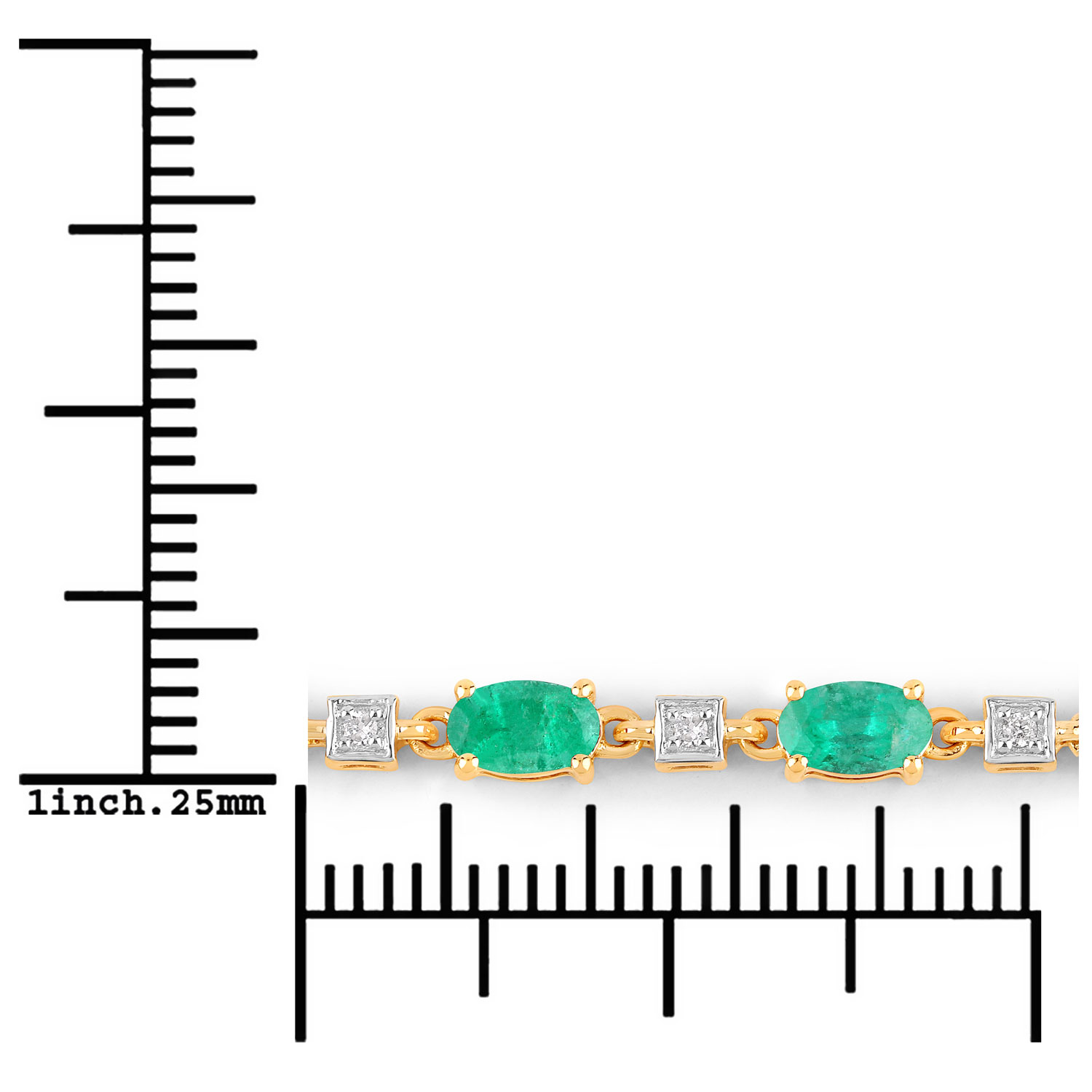3.34 Carat Genuine Zambian Emerald and White Diamond 14K Yellow Gold Bracelet