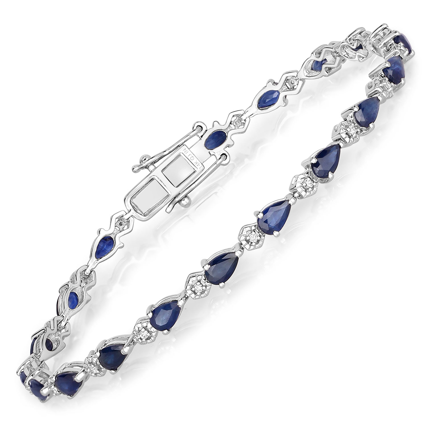 5.13 Carat Genuine Blue Sapphire and White Diamond 14K White Gold Bracelet