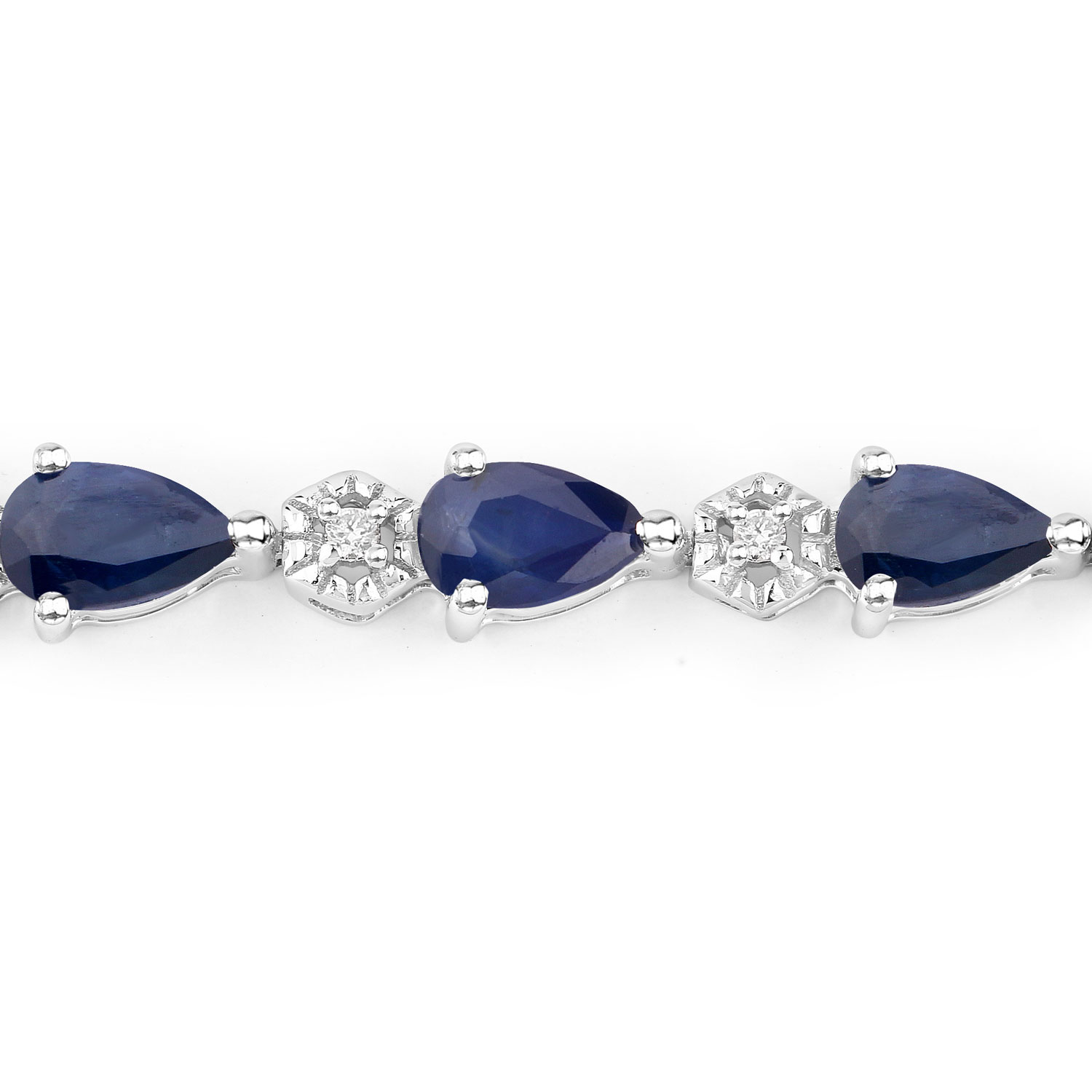 5.13 Carat Genuine Blue Sapphire and White Diamond 14K White Gold Bracelet