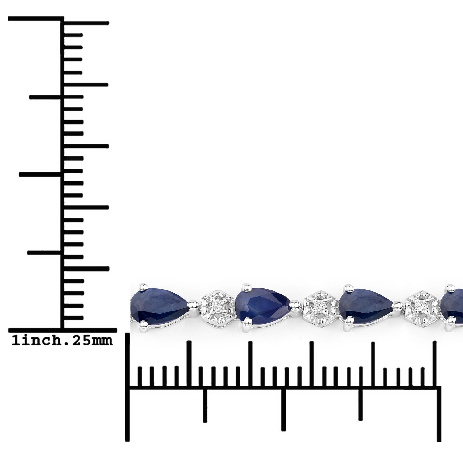 5.13 Carat Genuine Blue Sapphire and White Diamond 14K White Gold Bracelet