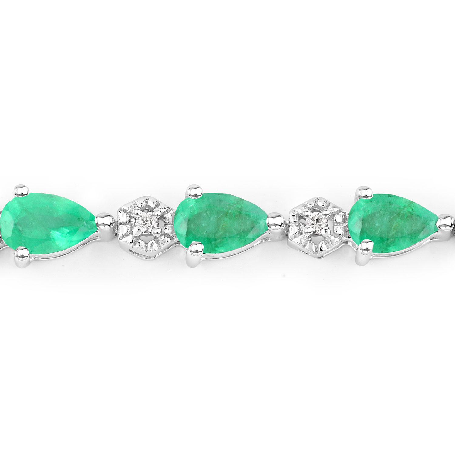 3.53 Carat Genuine Zambian Emerald and White Diamond 14K White Gold Bracelet