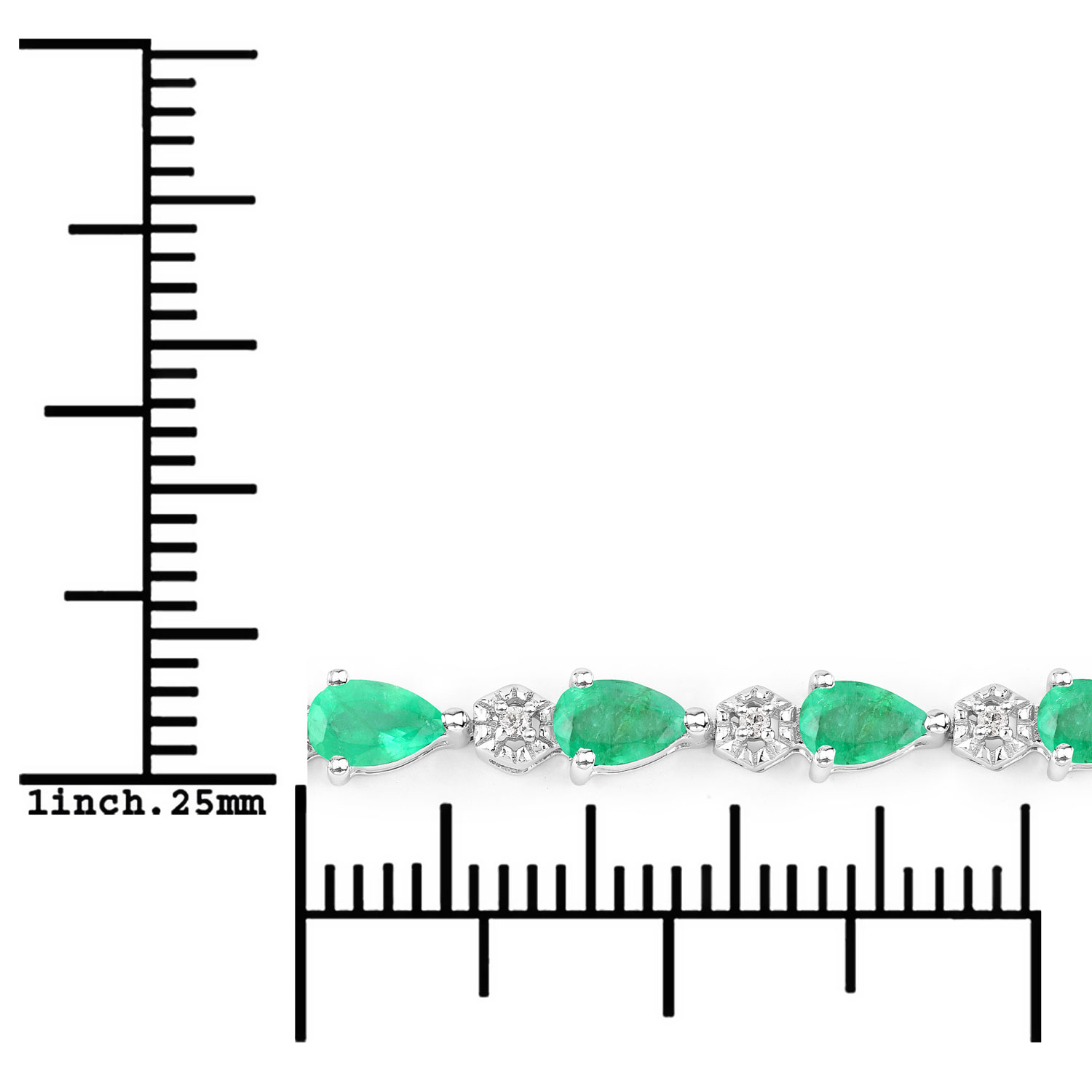 3.53 Carat Genuine Zambian Emerald and White Diamond 14K White Gold Bracelet