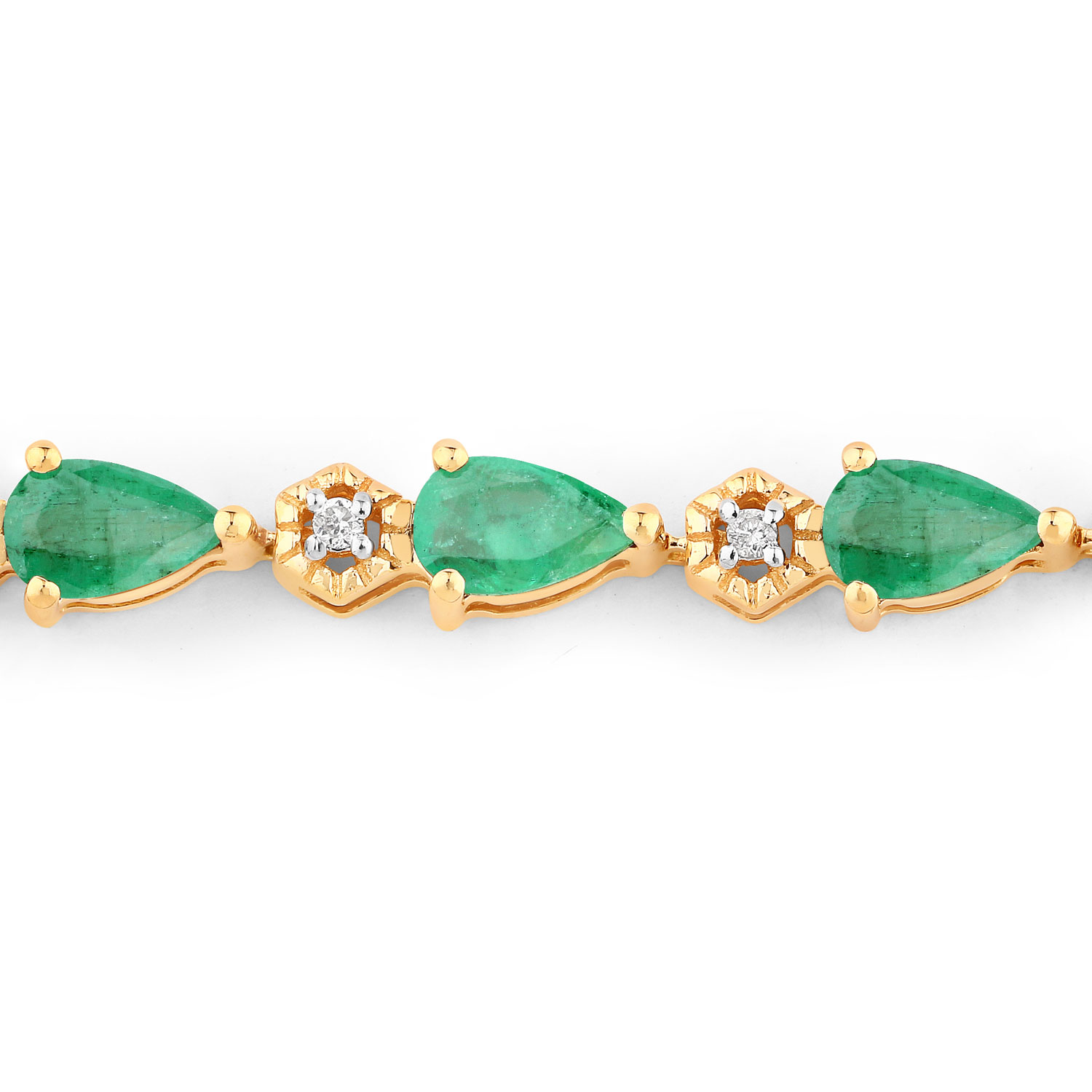 3.53 Carat Genuine Zambian Emerald and White Diamond 14K Yellow Gold Bracelet