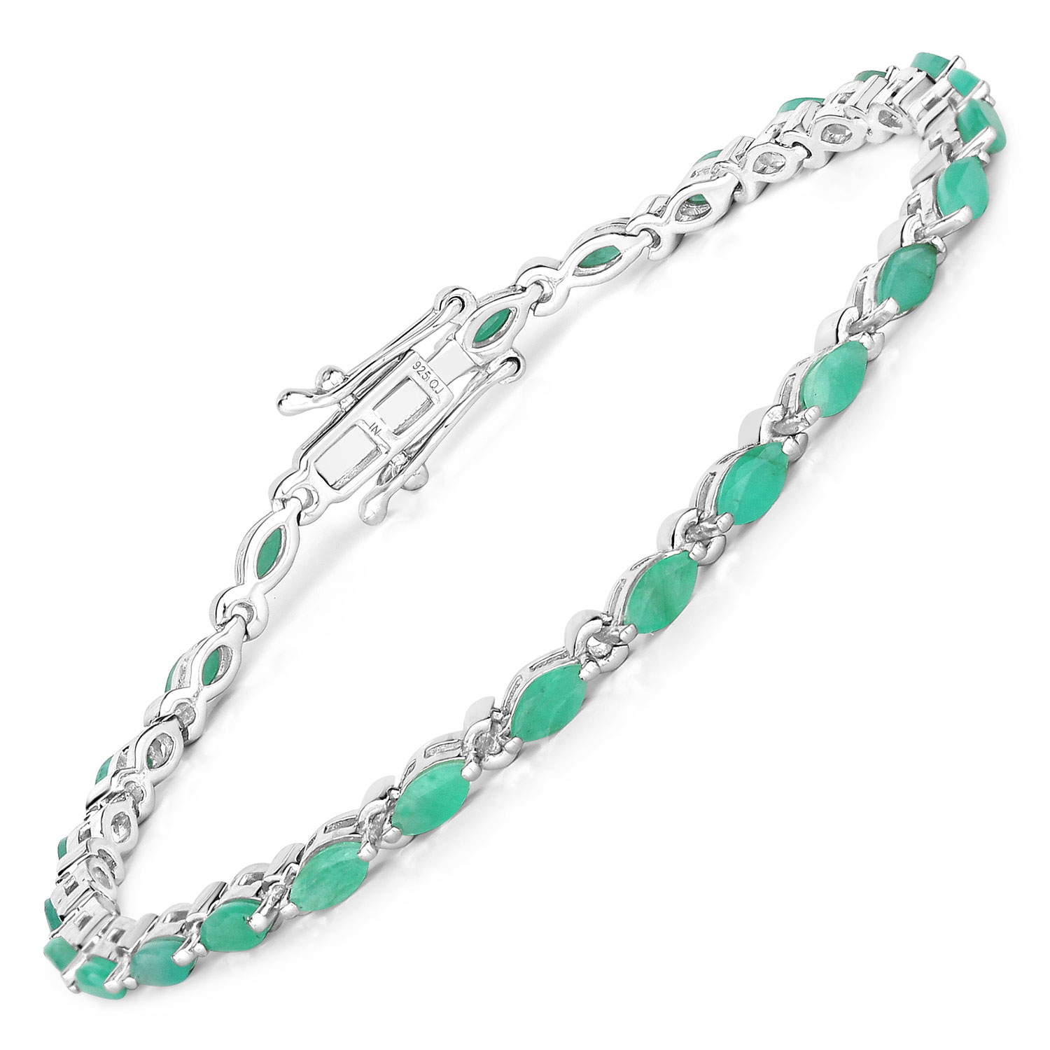 3.12 Carat Genuine Emerald .925 Sterling Silver Bracelet