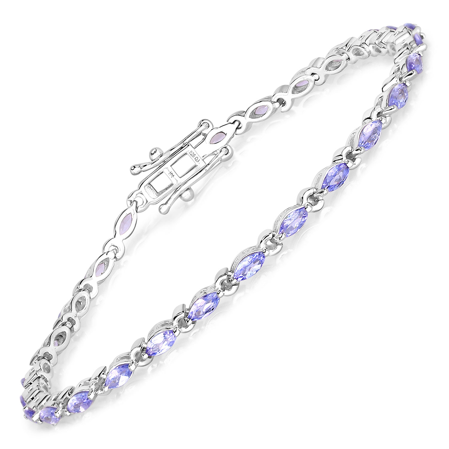 3.78 Carat Genuine Tanzanite .925 Sterling Silver Bracelet