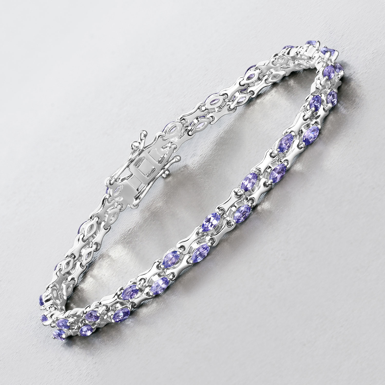 3.20 Carat Genuine Tanzanite .925 Sterling Silver Bracelet