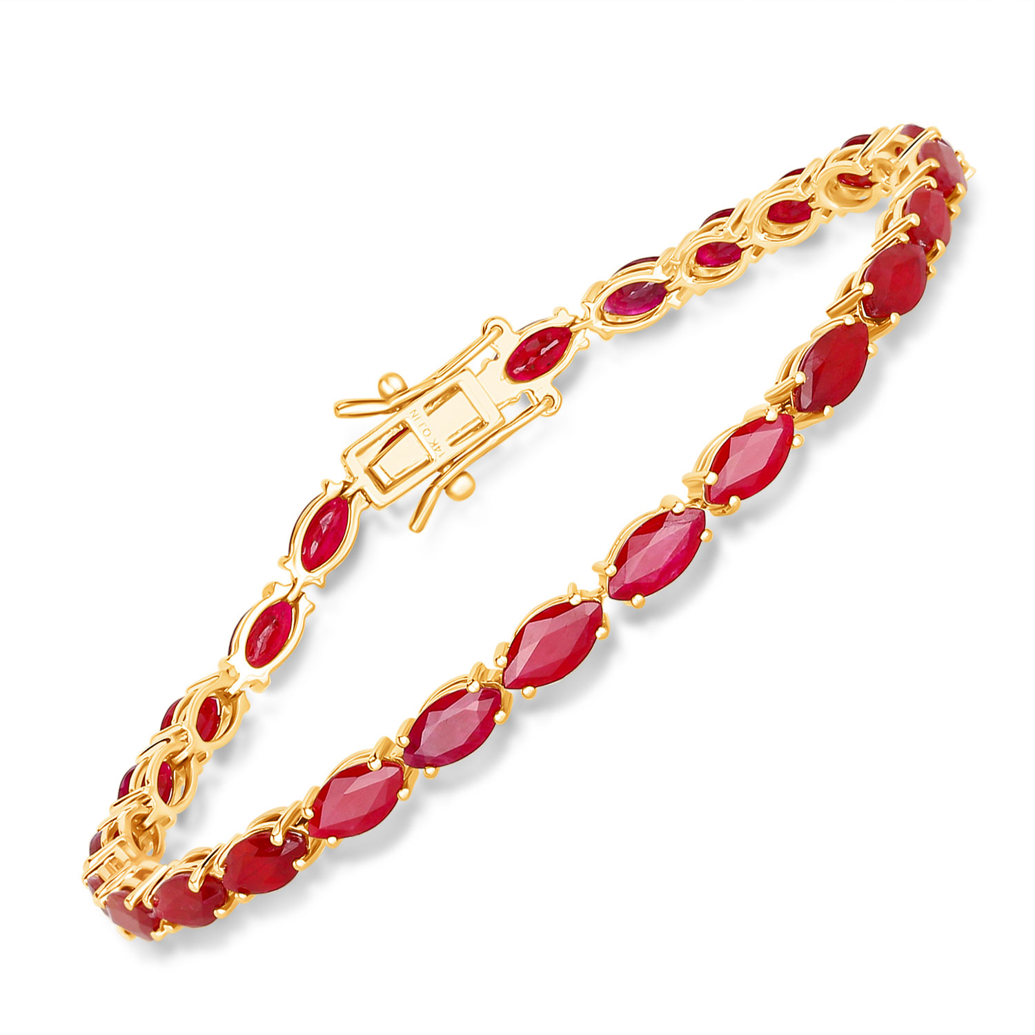 14K Yellow Gold 7in Bracelet 9.5 Carat Ruby Marquise Cut (Vault_Q)