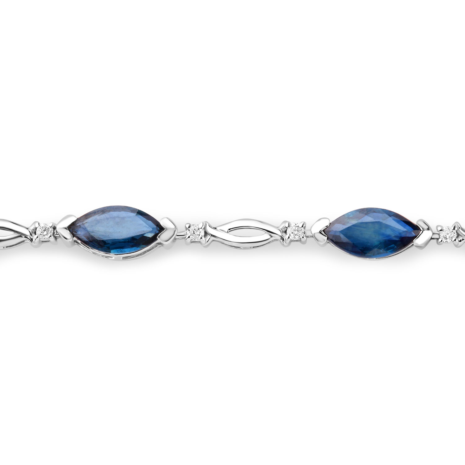 5.58 Carat Genuine Blue Sapphire and White Diamond 14K White Gold Bracelet