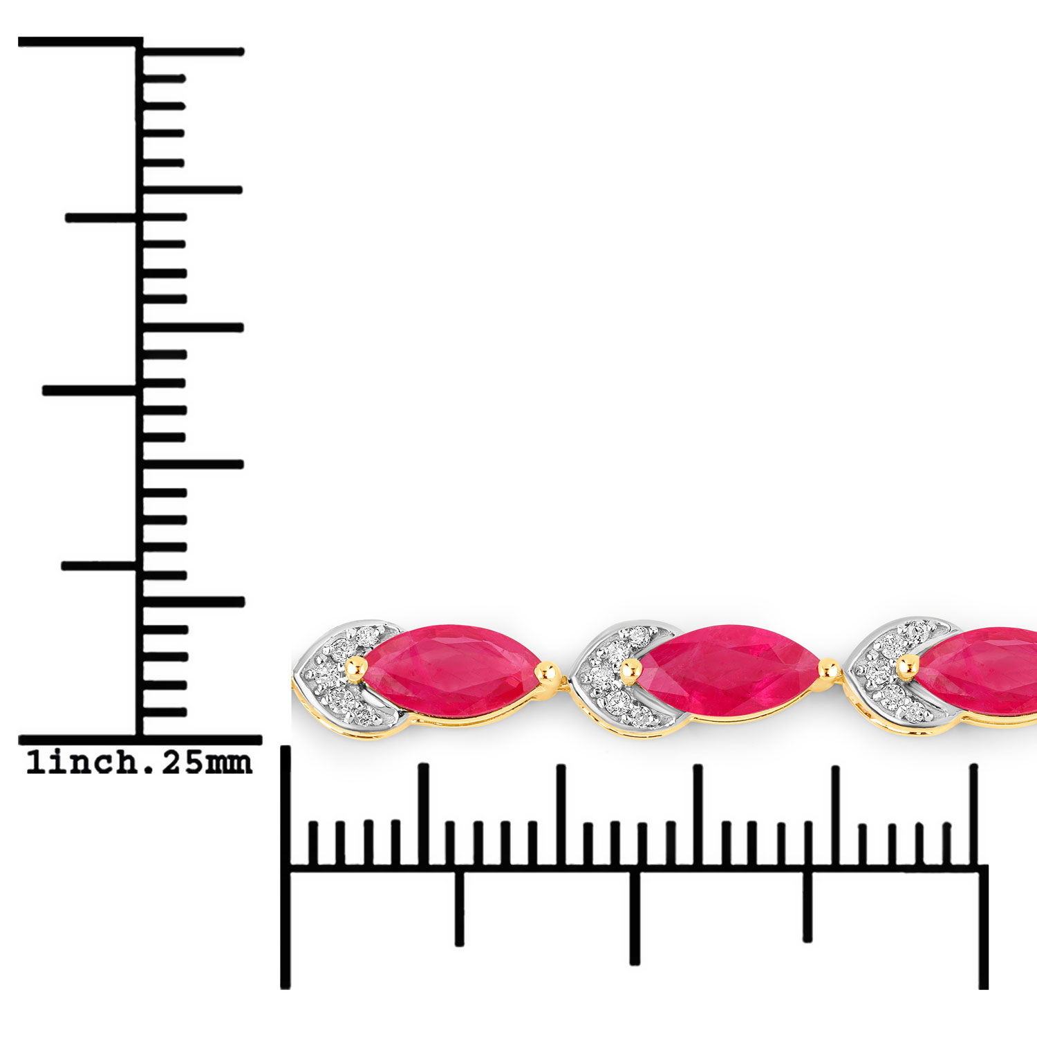 6.79 Carat Genuine Ruby and White Diamond 14K Yellow Gold Bracelet