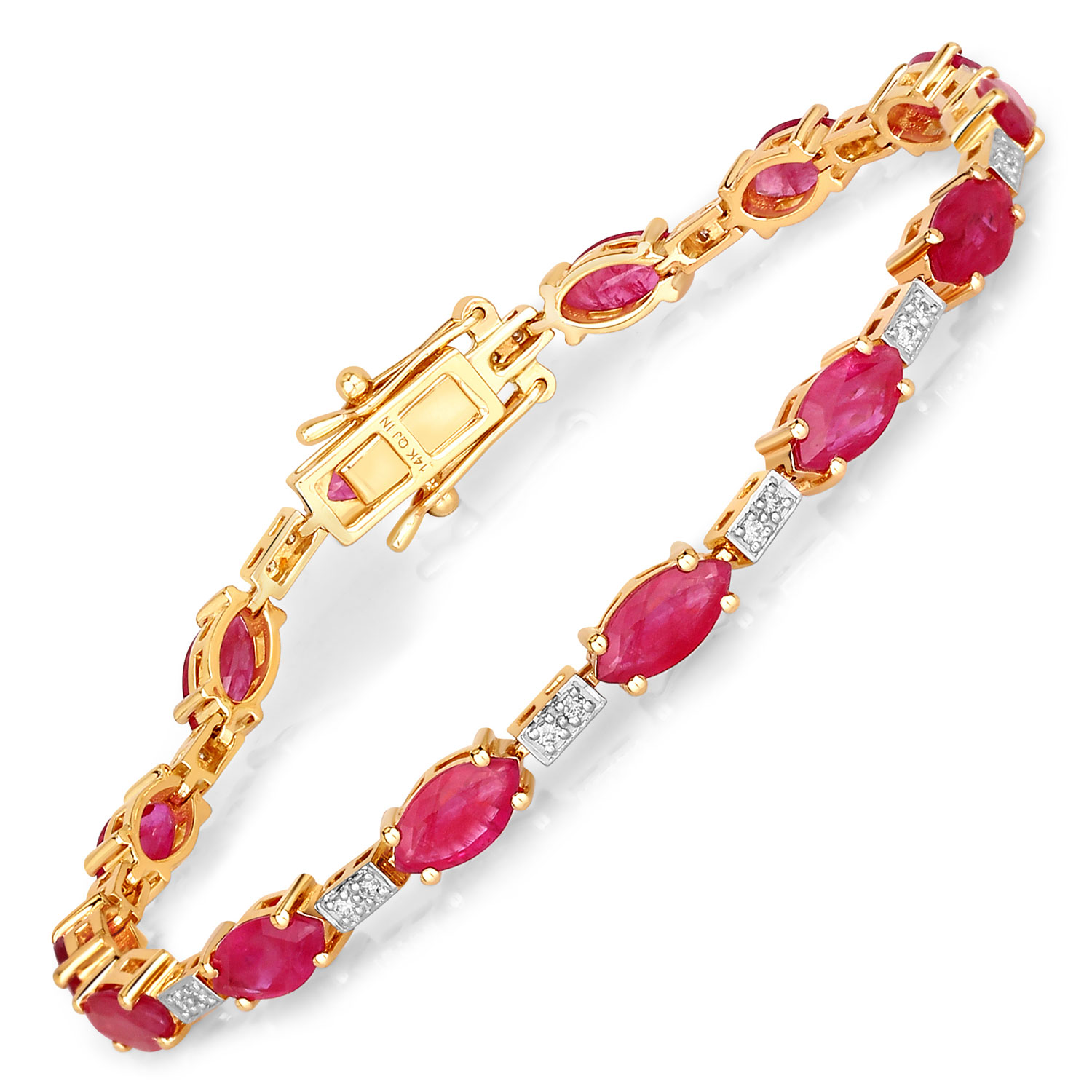 7.22 Carat Genuine Ruby and White Diamond 14K Yellow Gold Bracelet