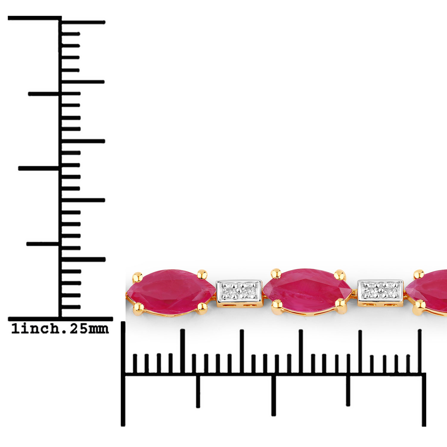 7.22 Carat Genuine Ruby and White Diamond 14K Yellow Gold Bracelet