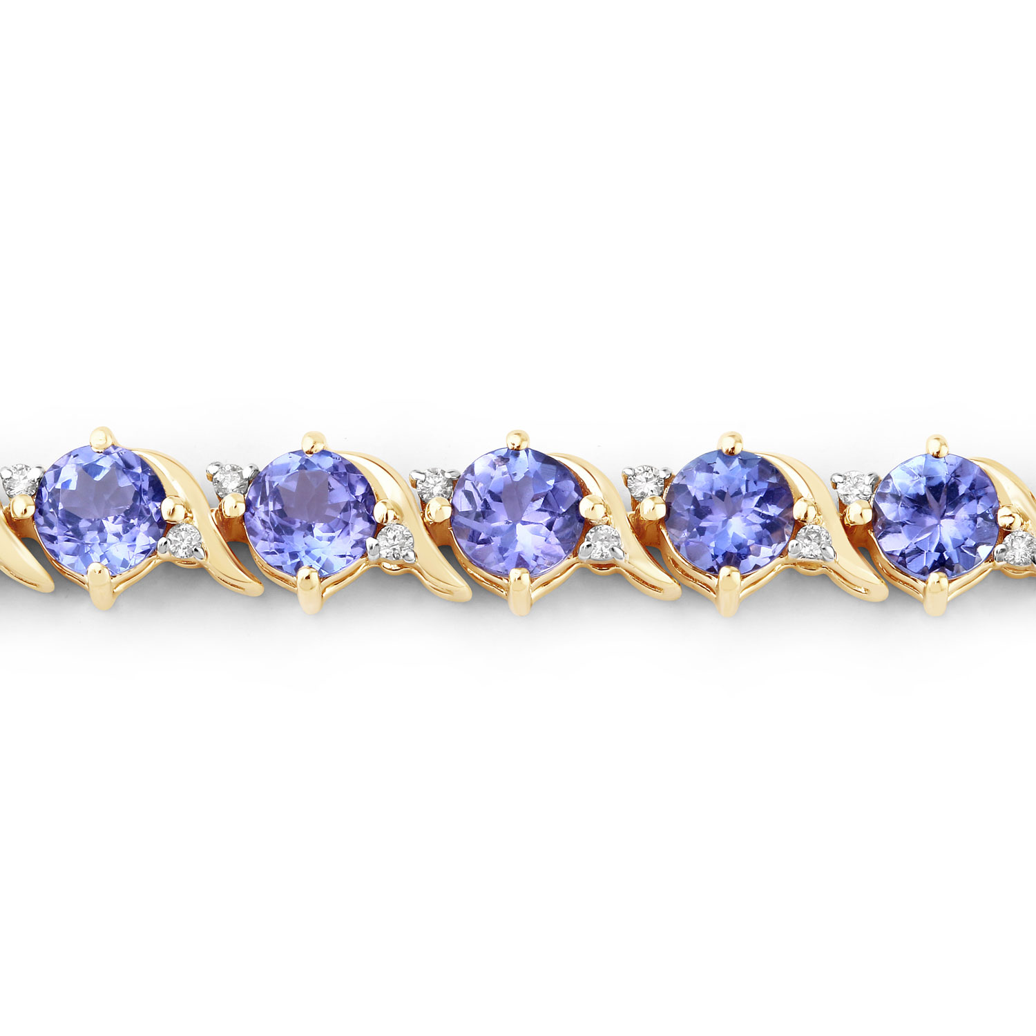 6.93 Carat Genuine Tanzanite and White Diamond 14K Yellow Gold Bracelet
