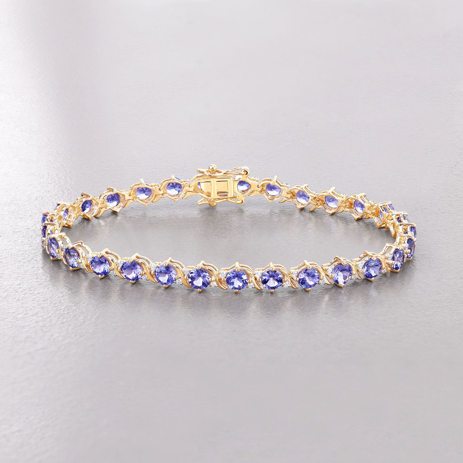 6.93 Carat Genuine Tanzanite and White Diamond 14K Yellow Gold Bracelet