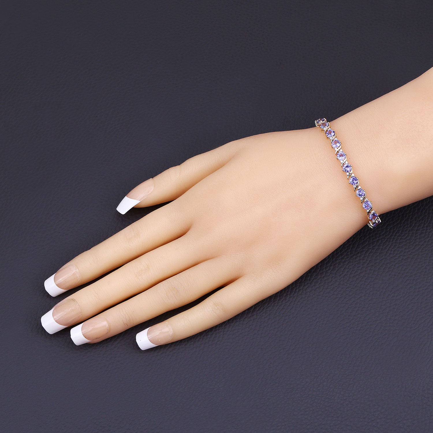 6.93 Carat Genuine Tanzanite and White Diamond 14K Yellow Gold Bracelet