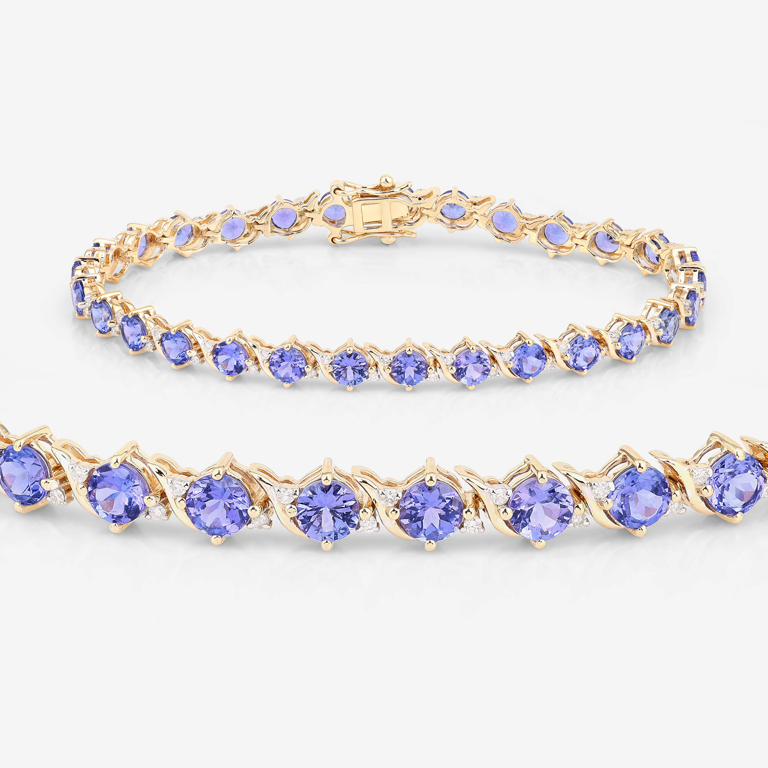 6.93 Carat Genuine Tanzanite and White Diamond 14K Yellow Gold Bracelet